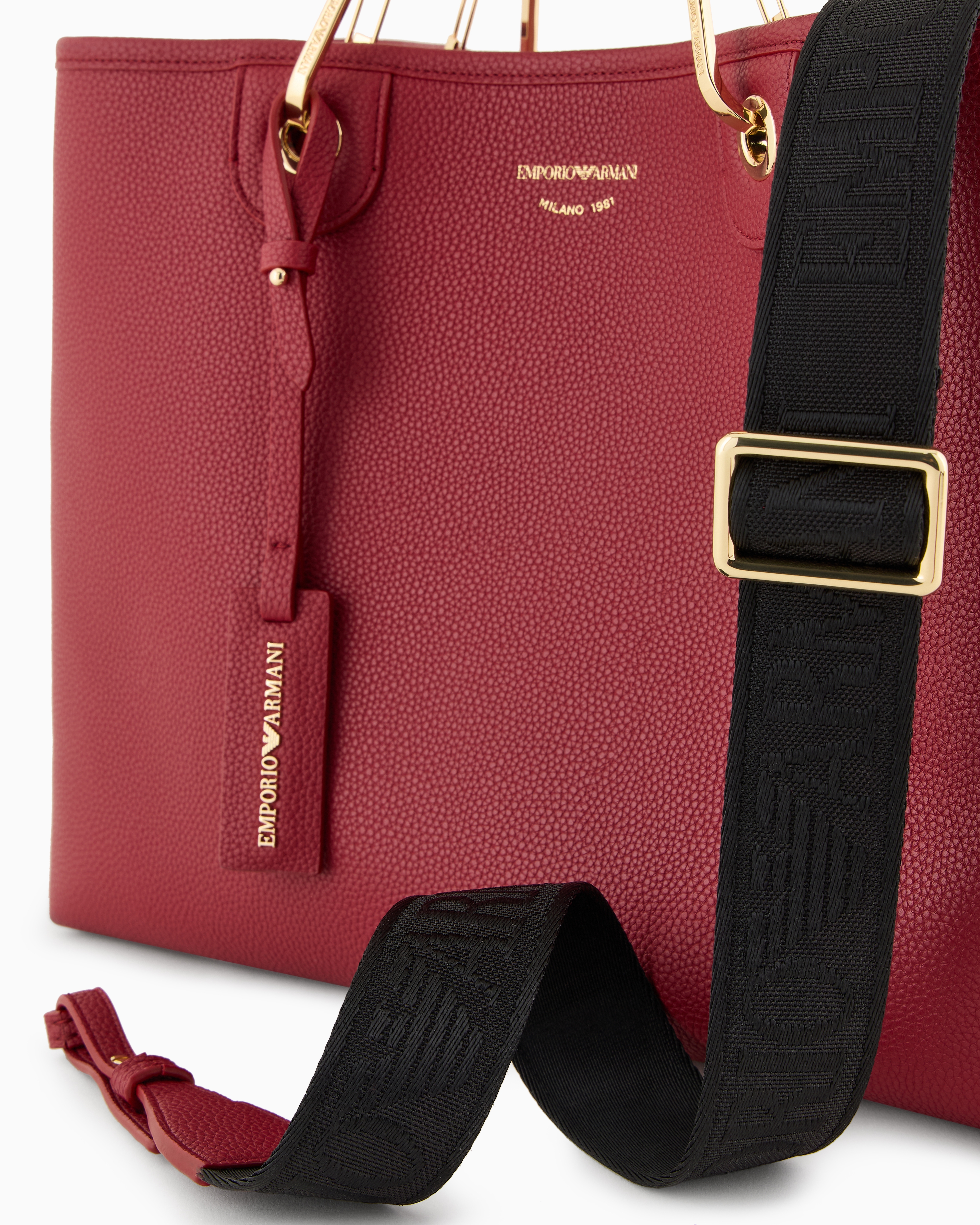 Emporio Armani Medium Myea Shopper Bag With Deer Print In Burgundy