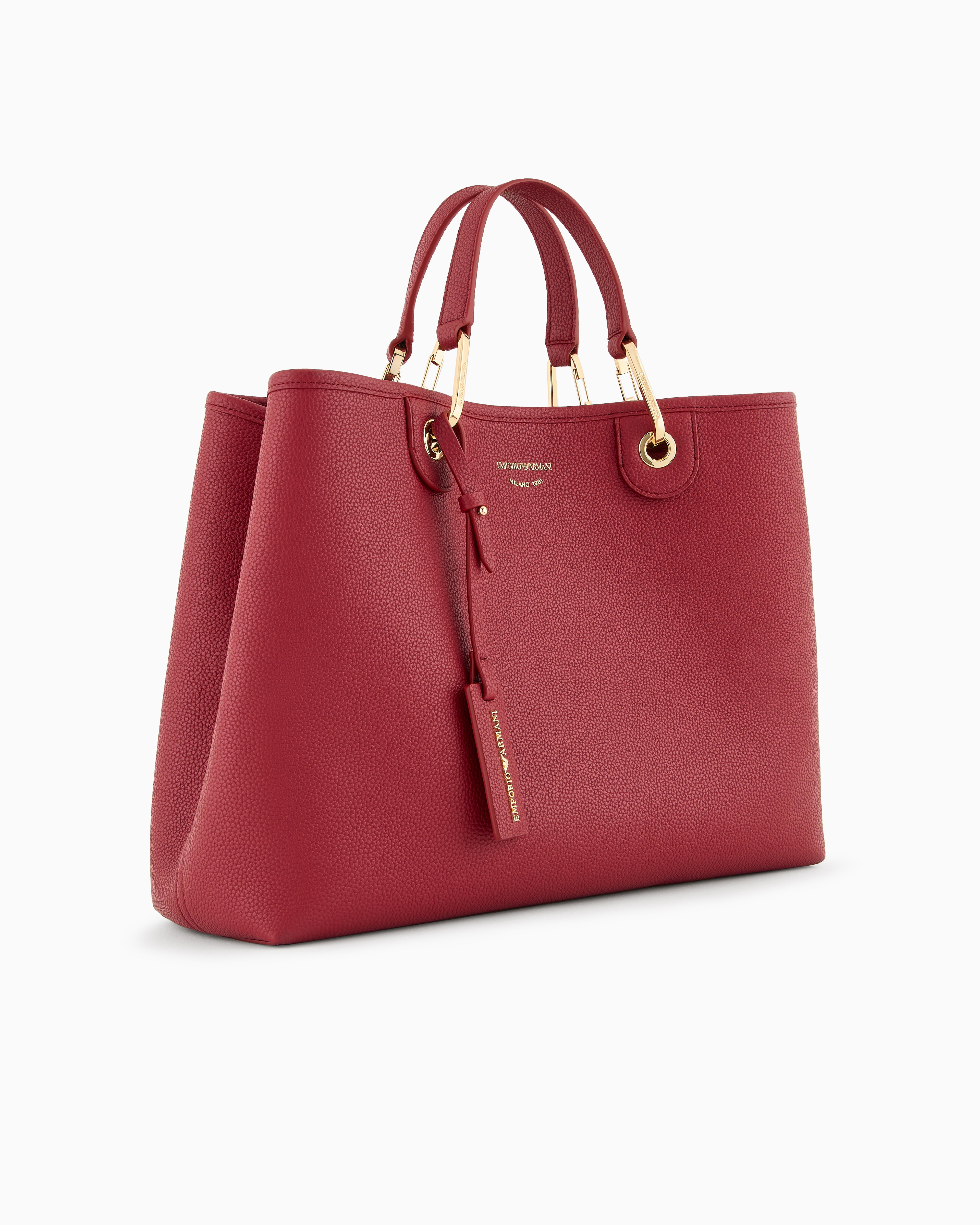 Emporio Armani Medium Myea Shopper Bag With Deer Print In Burgundy