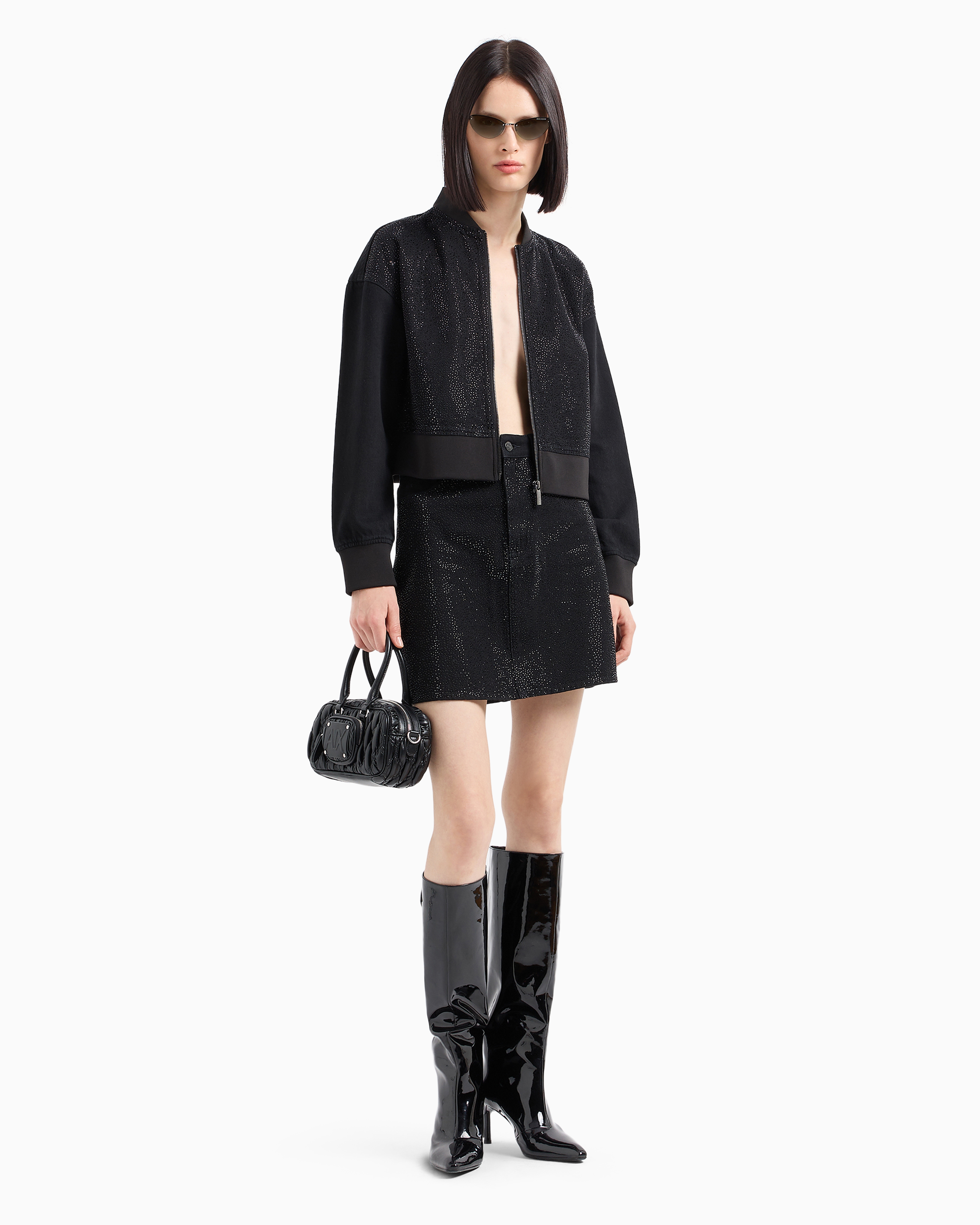 Denim mini skirt with rhinestones | Armani Exchange