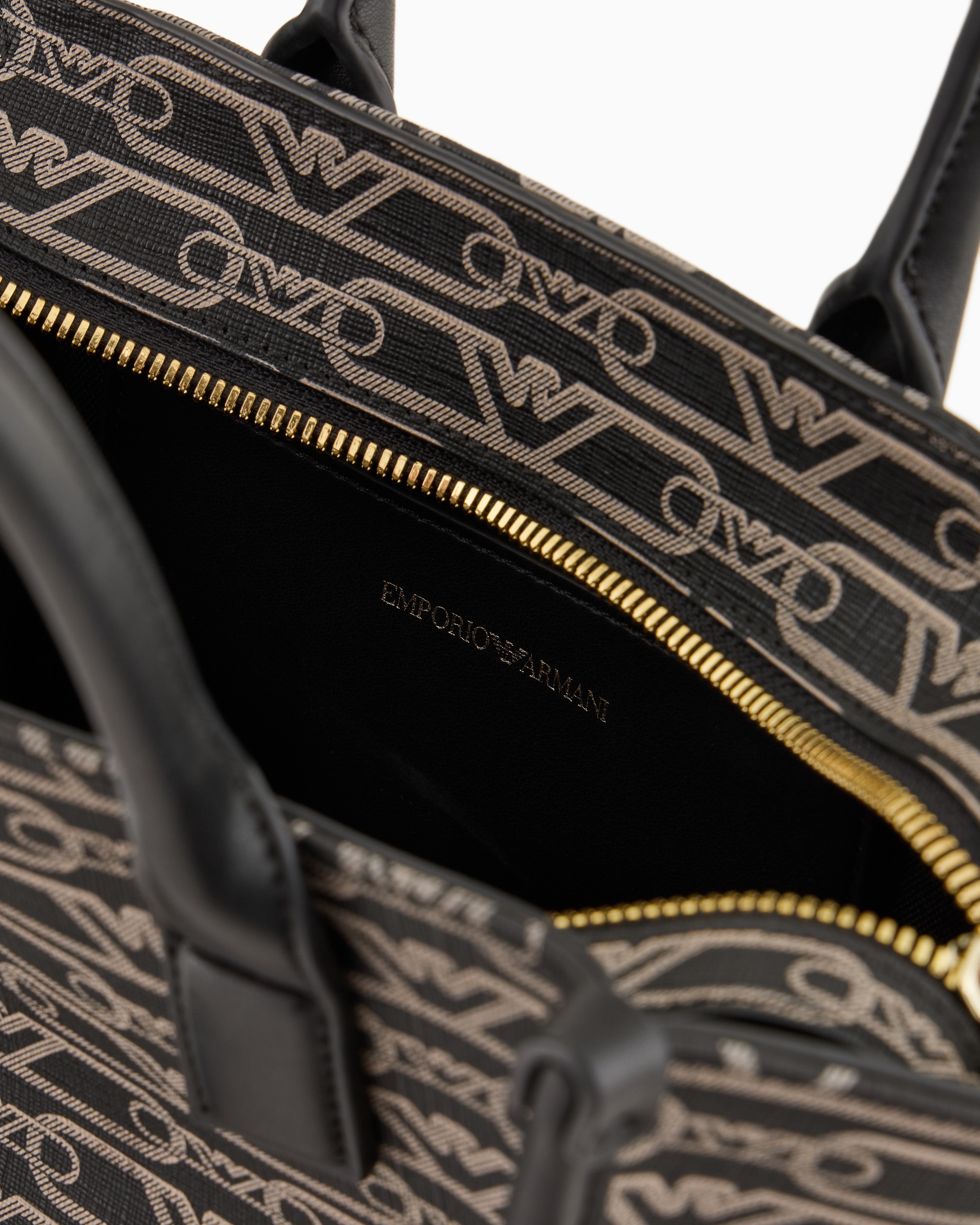 Emporio Armani Official Store Small Shopper Bag With All-over Monogram Print In Noir