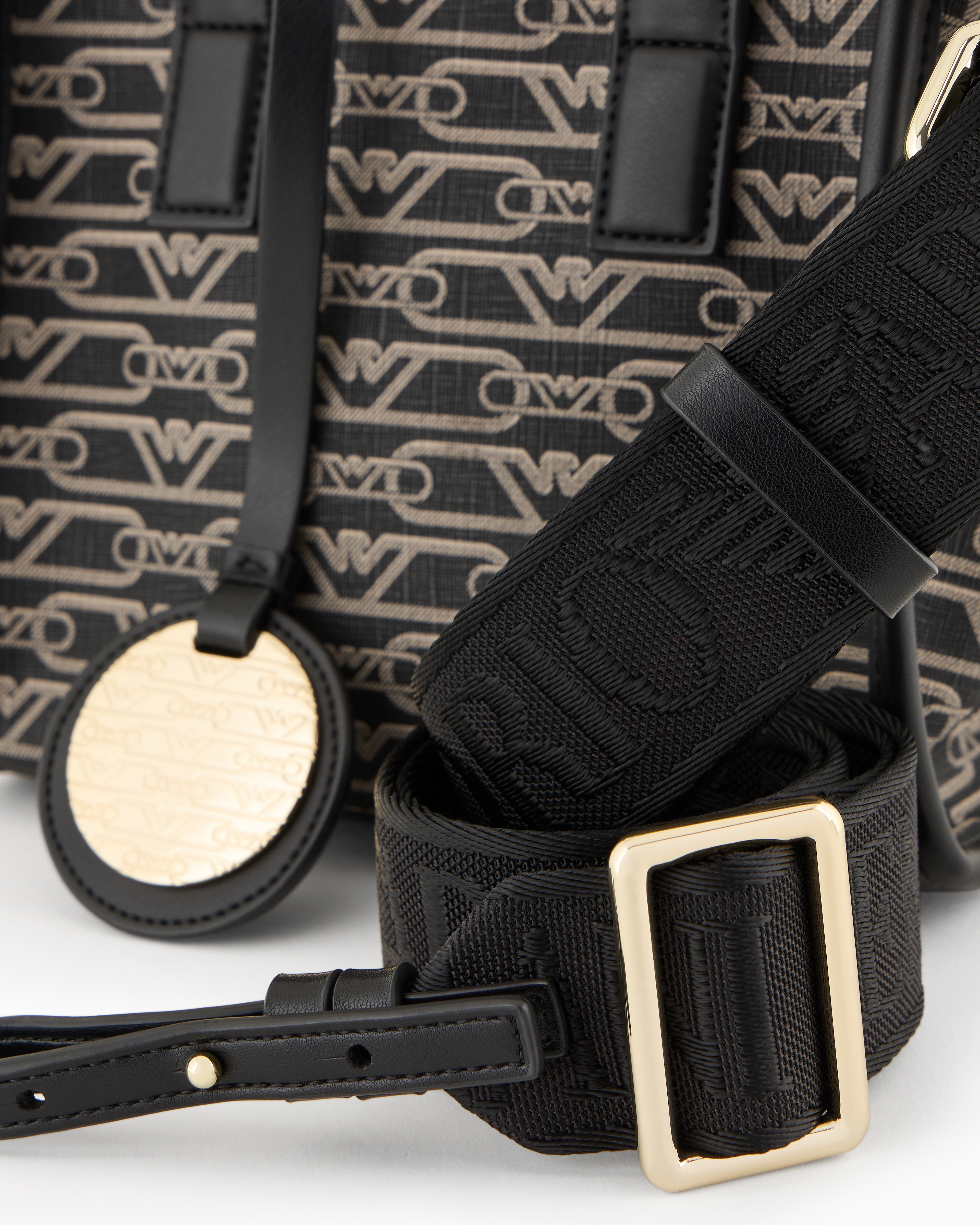 Emporio Armani Official Store Small Shopper Bag With All-over Monogram Print In Noir
