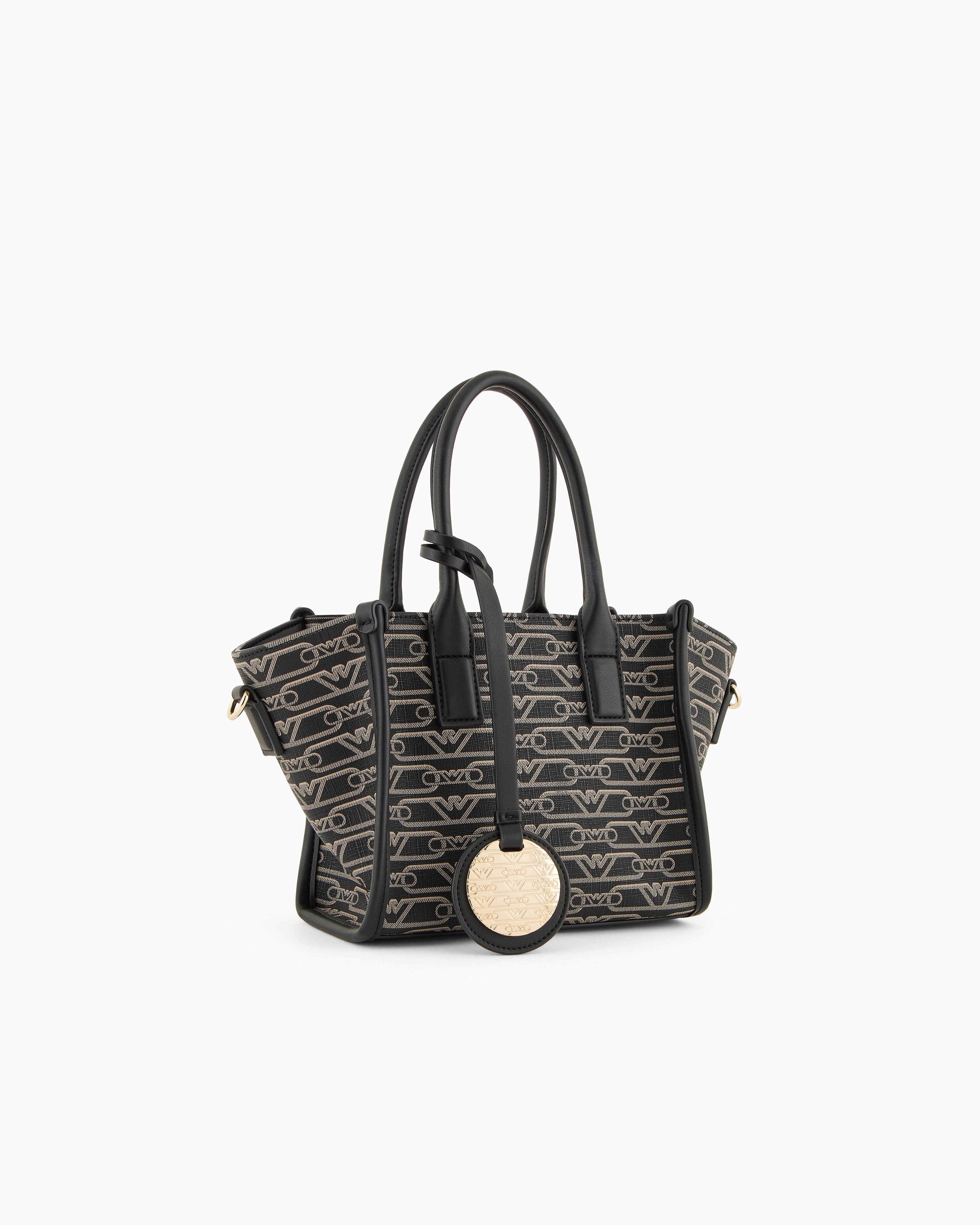 Emporio Armani Official Store Small Shopper Bag With All-over Monogram Print In Noir