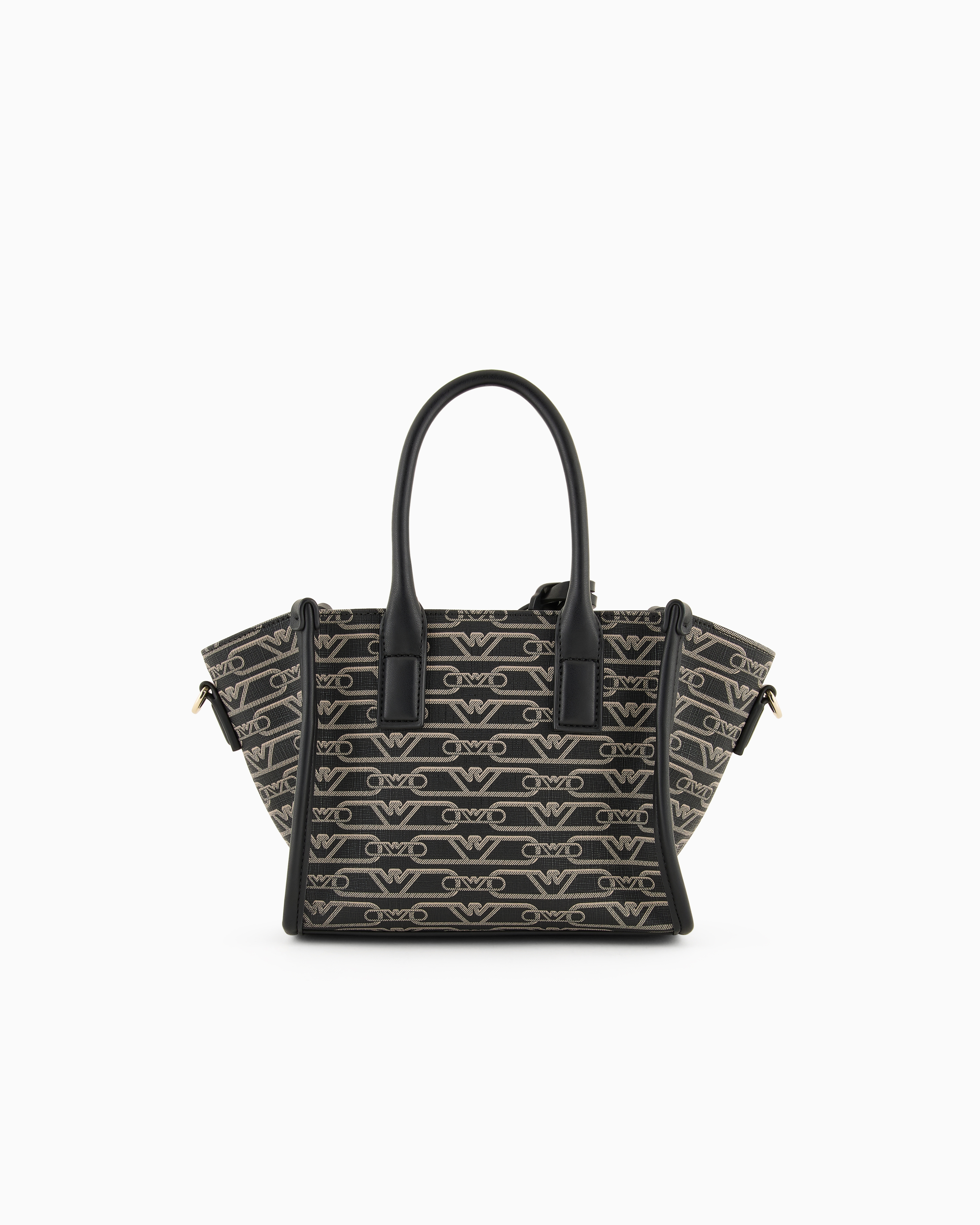 Emporio Armani Official Store Small Shopper Bag With All-over Monogram Print In Noir