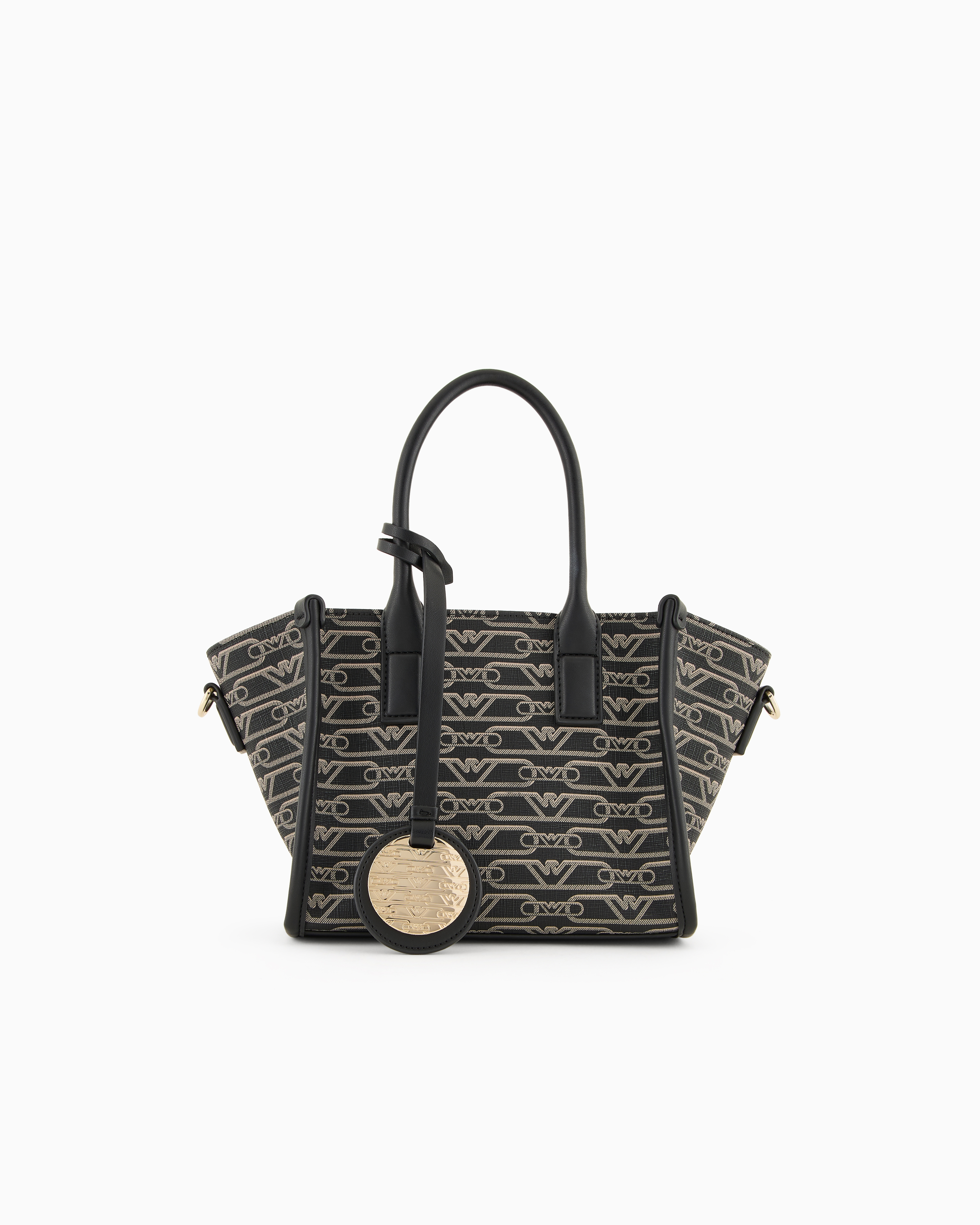 Emporio Armani Official Store Small Shopper Bag With All-over Monogram Print In Noir