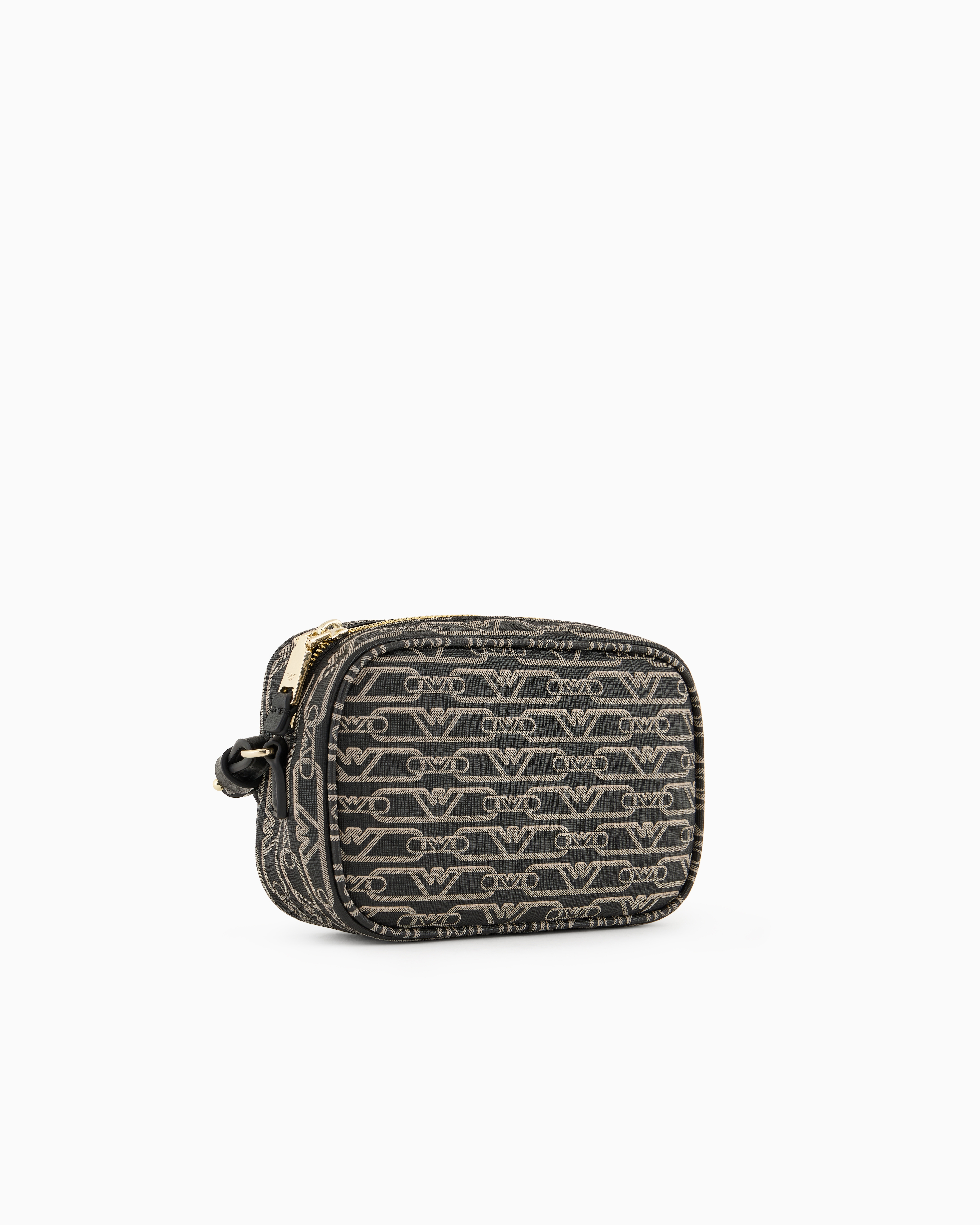 Emporio Armani Official Store Camera Case With Shoulder Strap And All-over Monogram Print In Noir