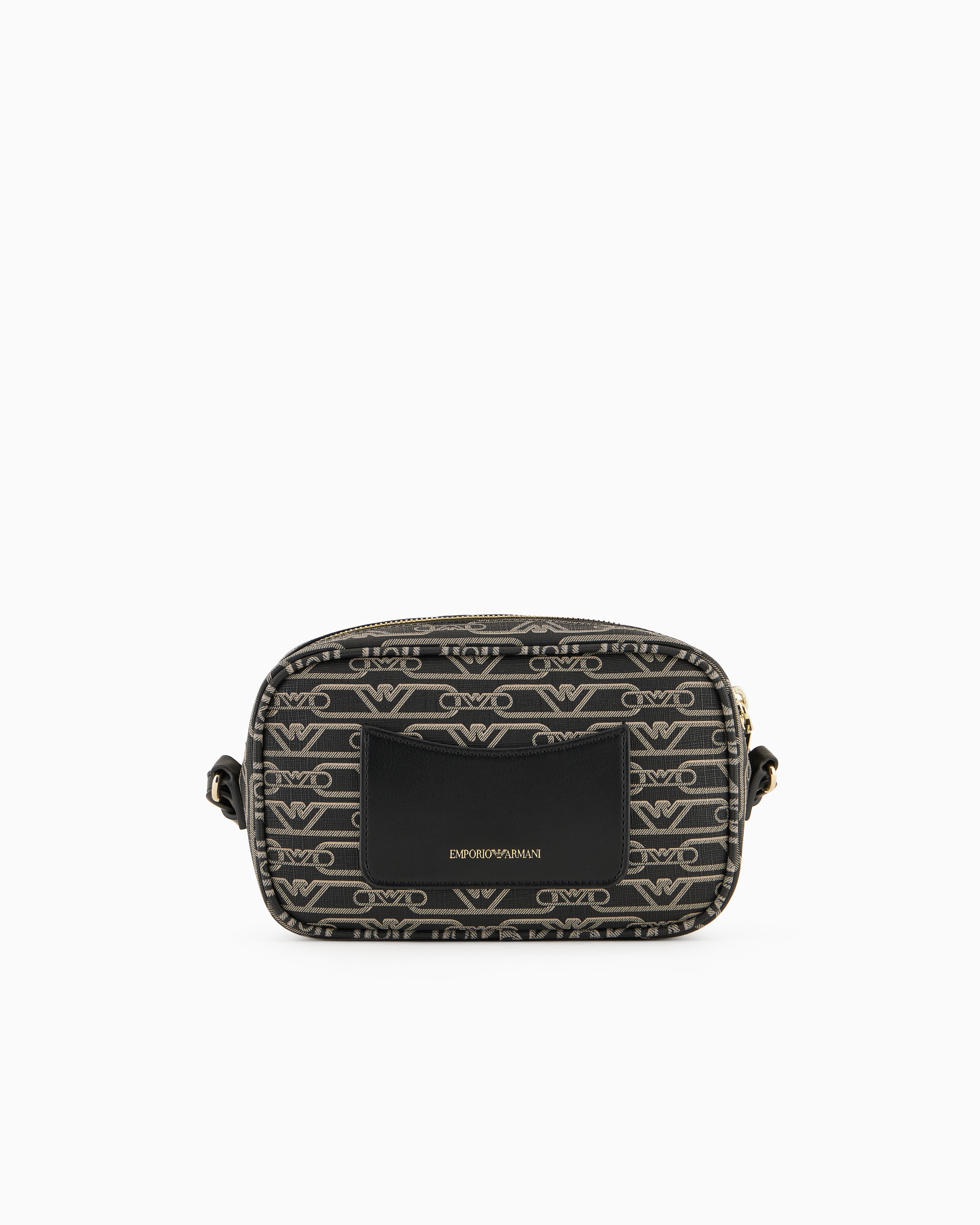 Emporio Armani Official Store Camera Case With Shoulder Strap And All-over Monogram Print In Noir