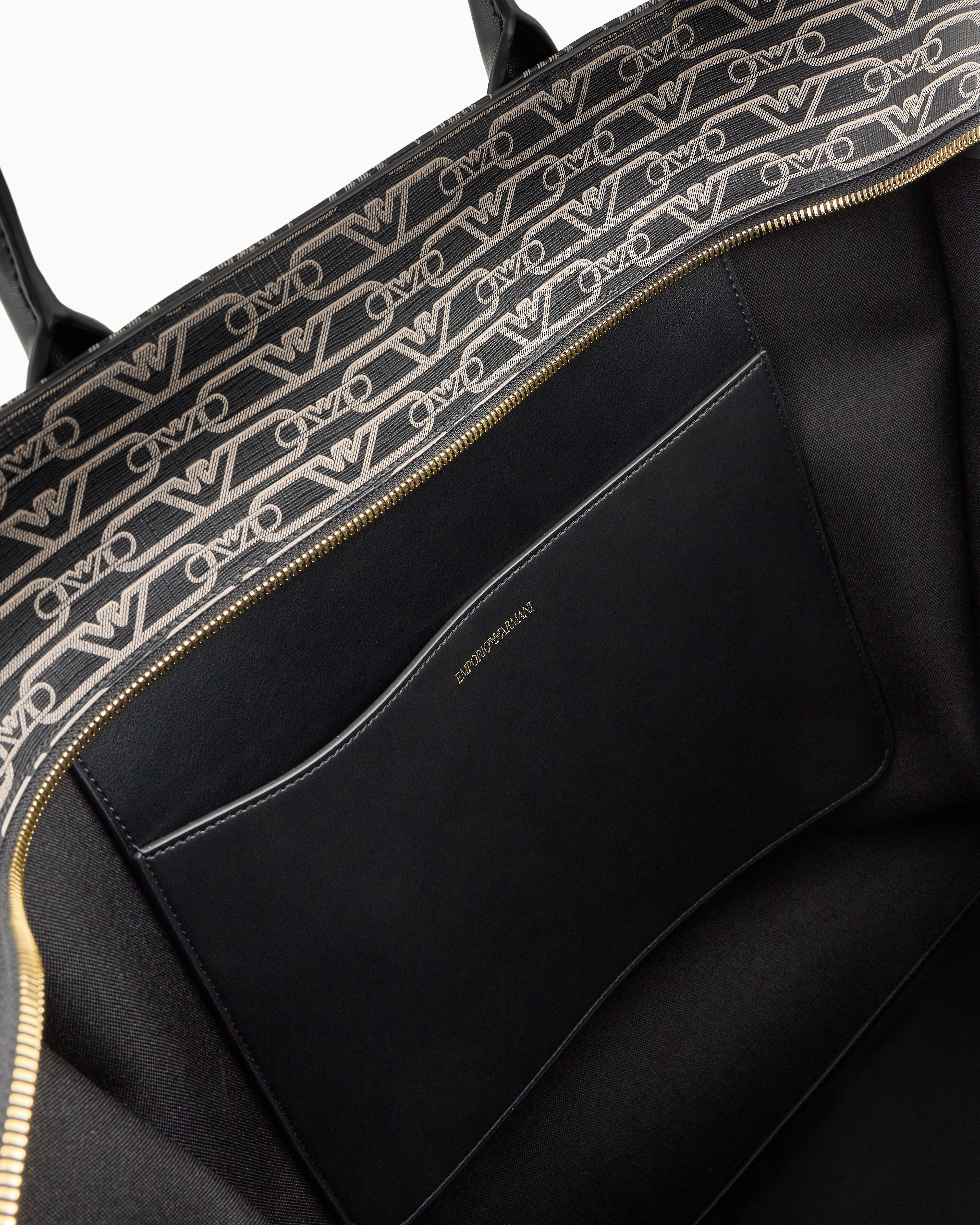 Emporio Armani Official Store Oversized Shopper Bag With All-over Monogram Print In Noir