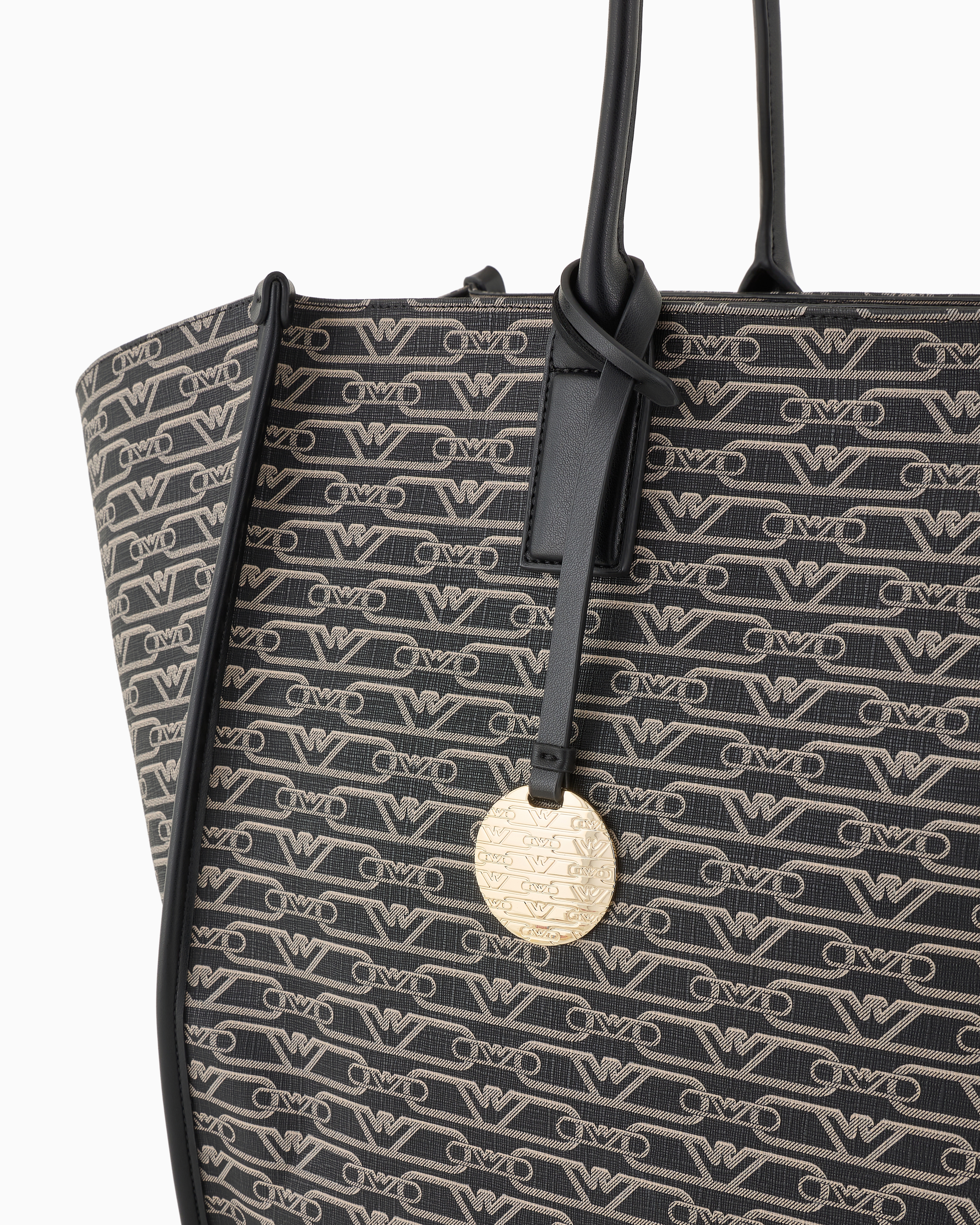 Emporio Armani Official Store Oversized Shopper Bag With All-over Monogram Print In Noir