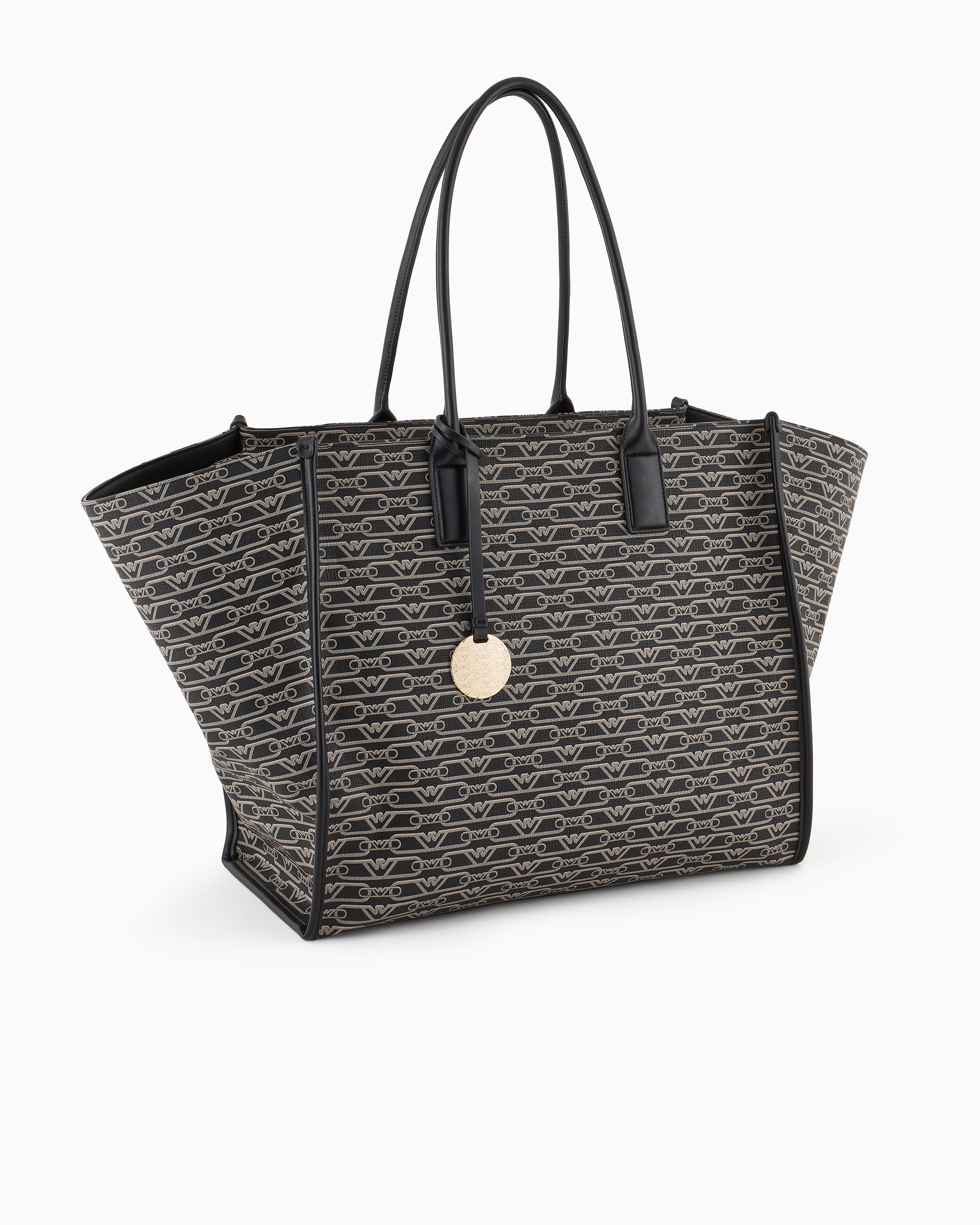 Emporio Armani Official Store Oversized Shopper Bag With All-over Monogram Print In Noir