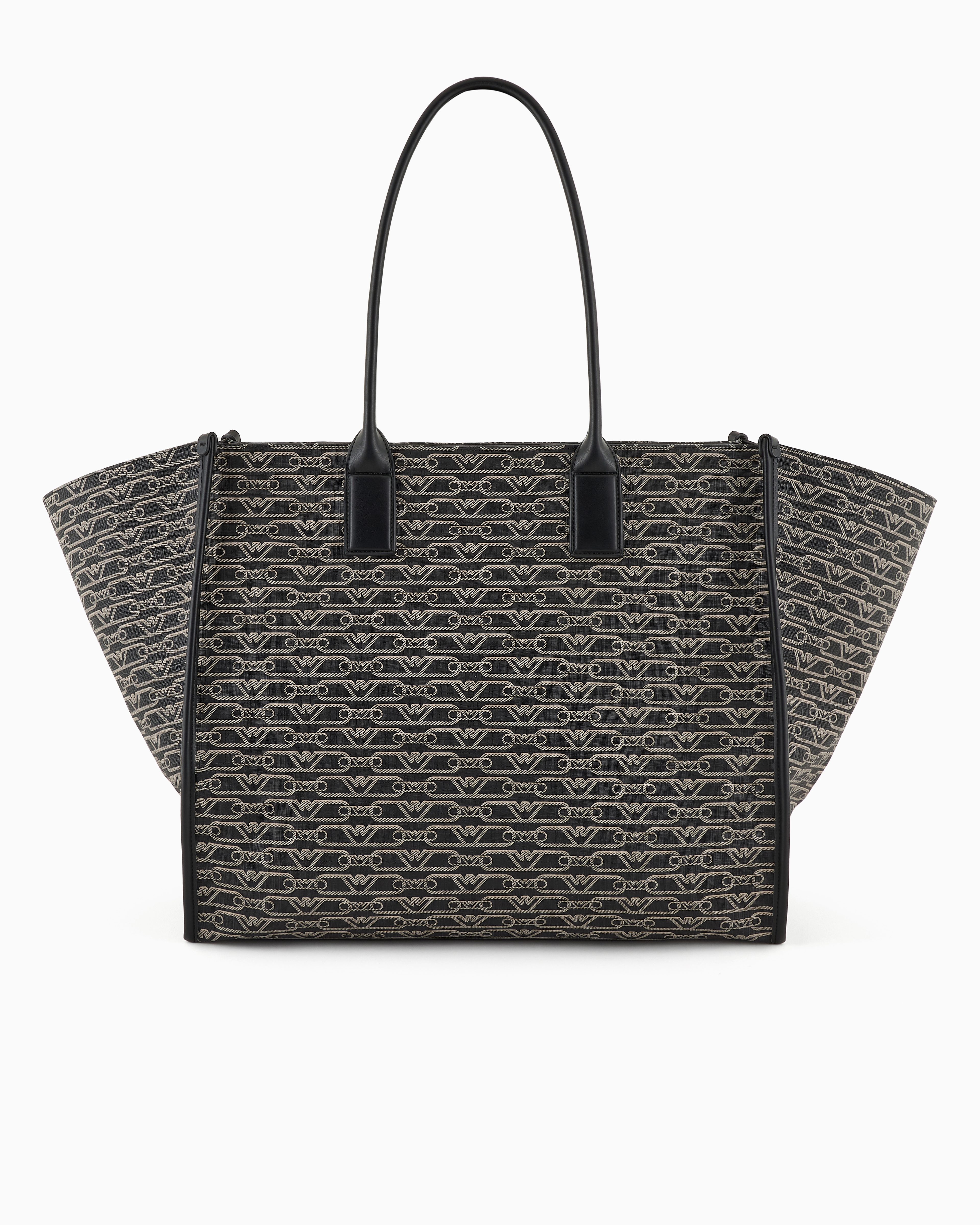 Emporio Armani Official Store Oversized Shopper Bag With All-over Monogram Print In Noir