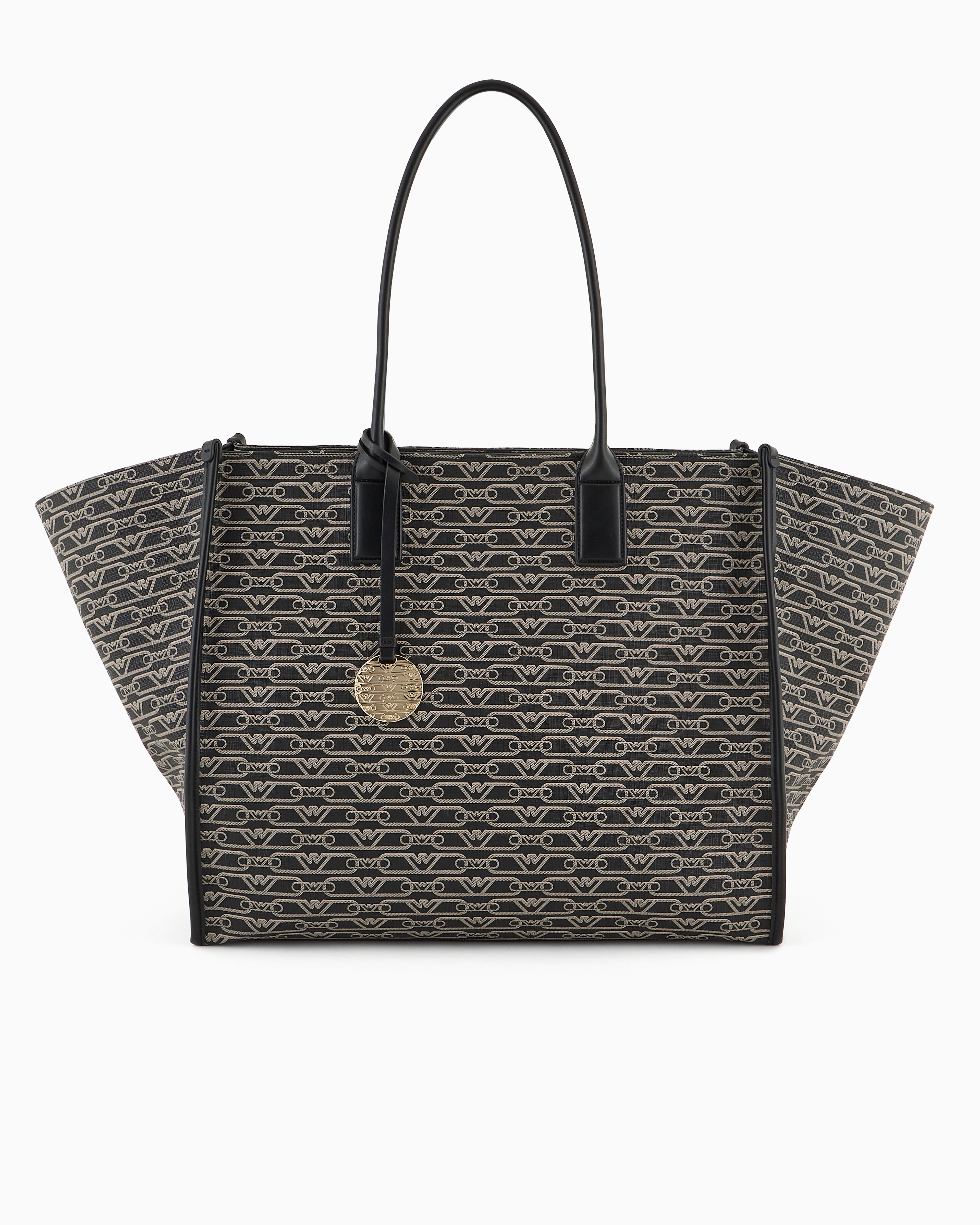 Emporio Armani Official Store Oversized Shopper Bag With All-over Monogram Print In Noir