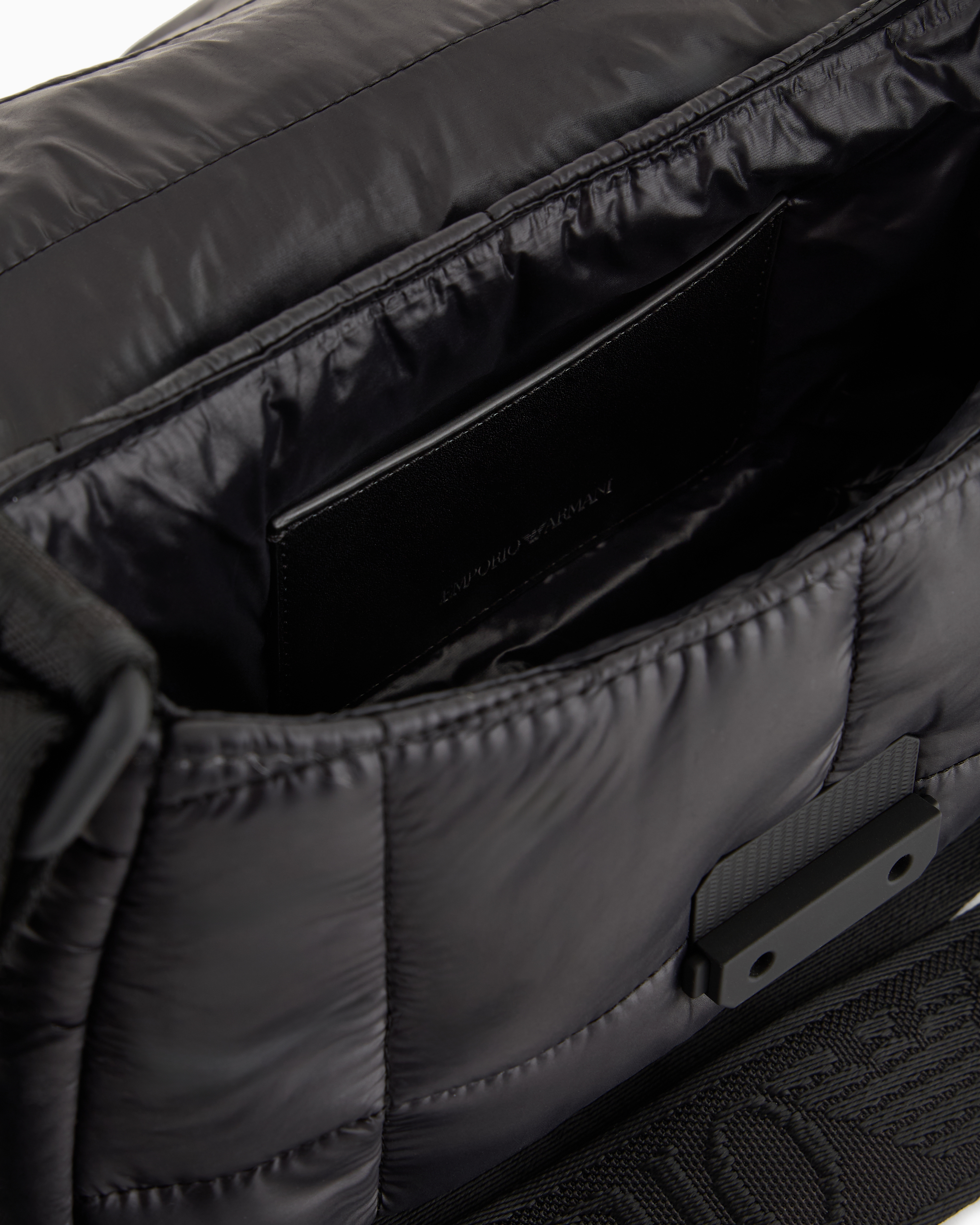 Emporio Armani Official Store Baguette Shoulder Bag In Quilted Nylon In Noir