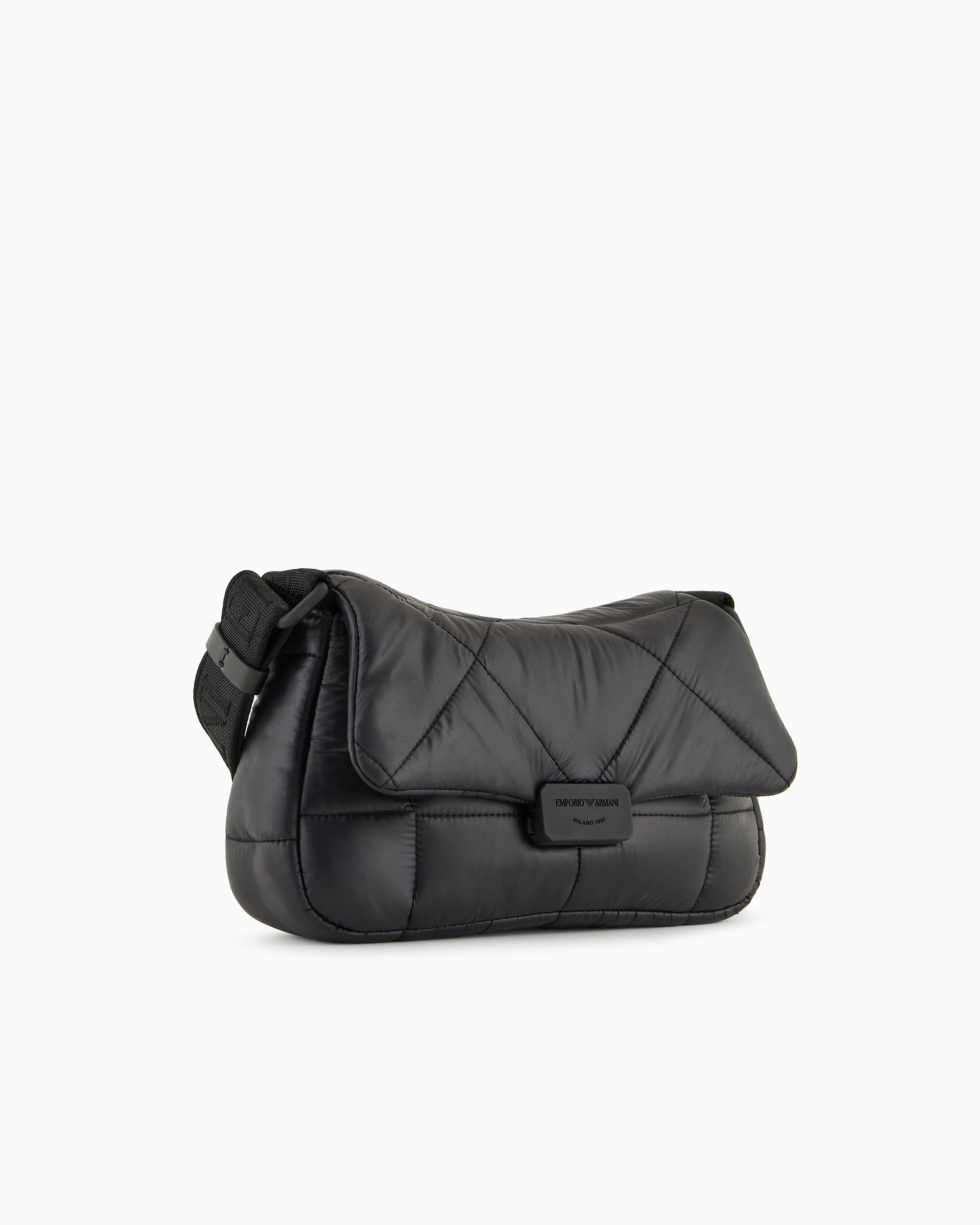Emporio Armani Official Store Baguette Shoulder Bag In Quilted Nylon In Noir