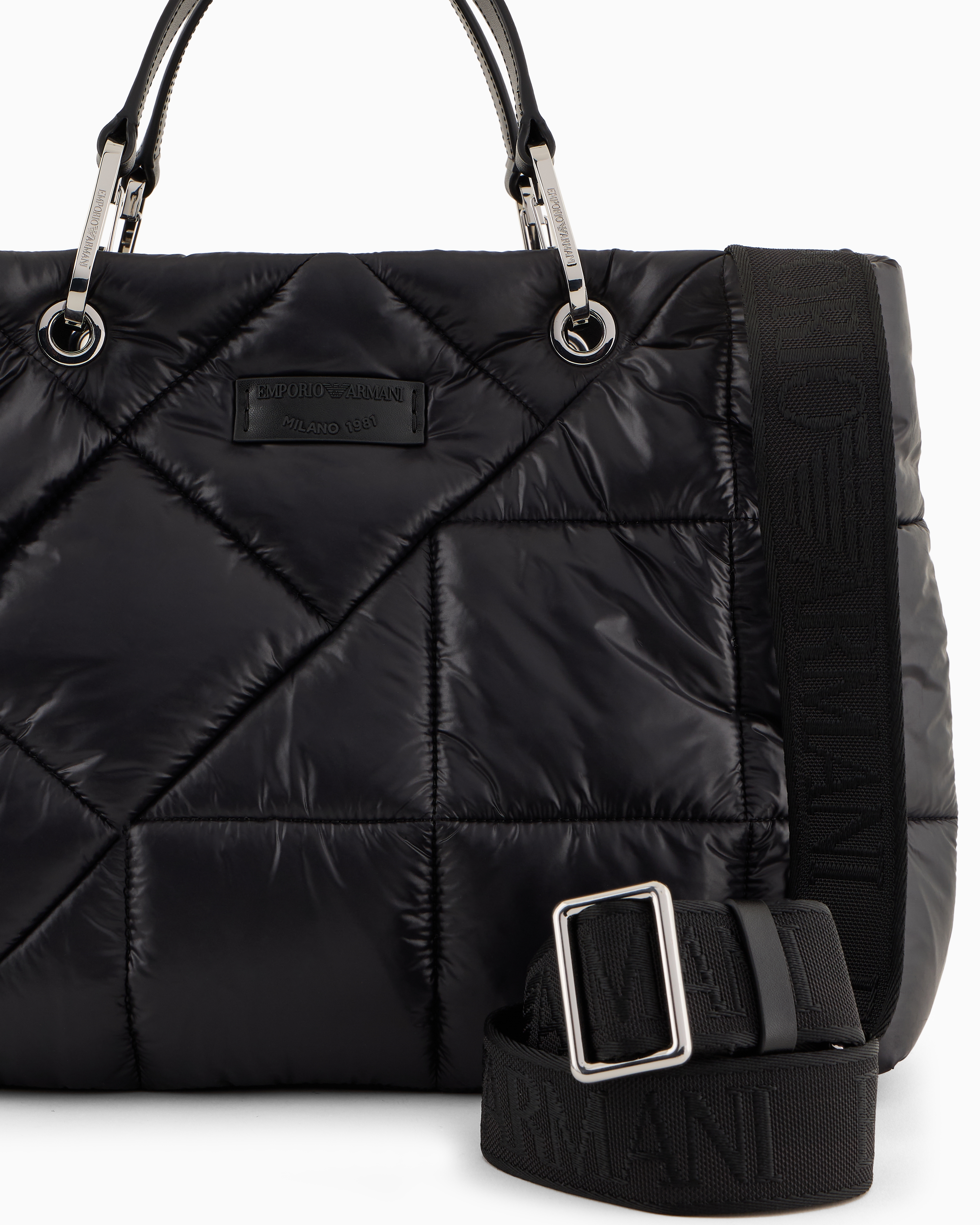 Shop Emporio Armani Medium Myea Shopper Bag In Quilted Nylon In Noir