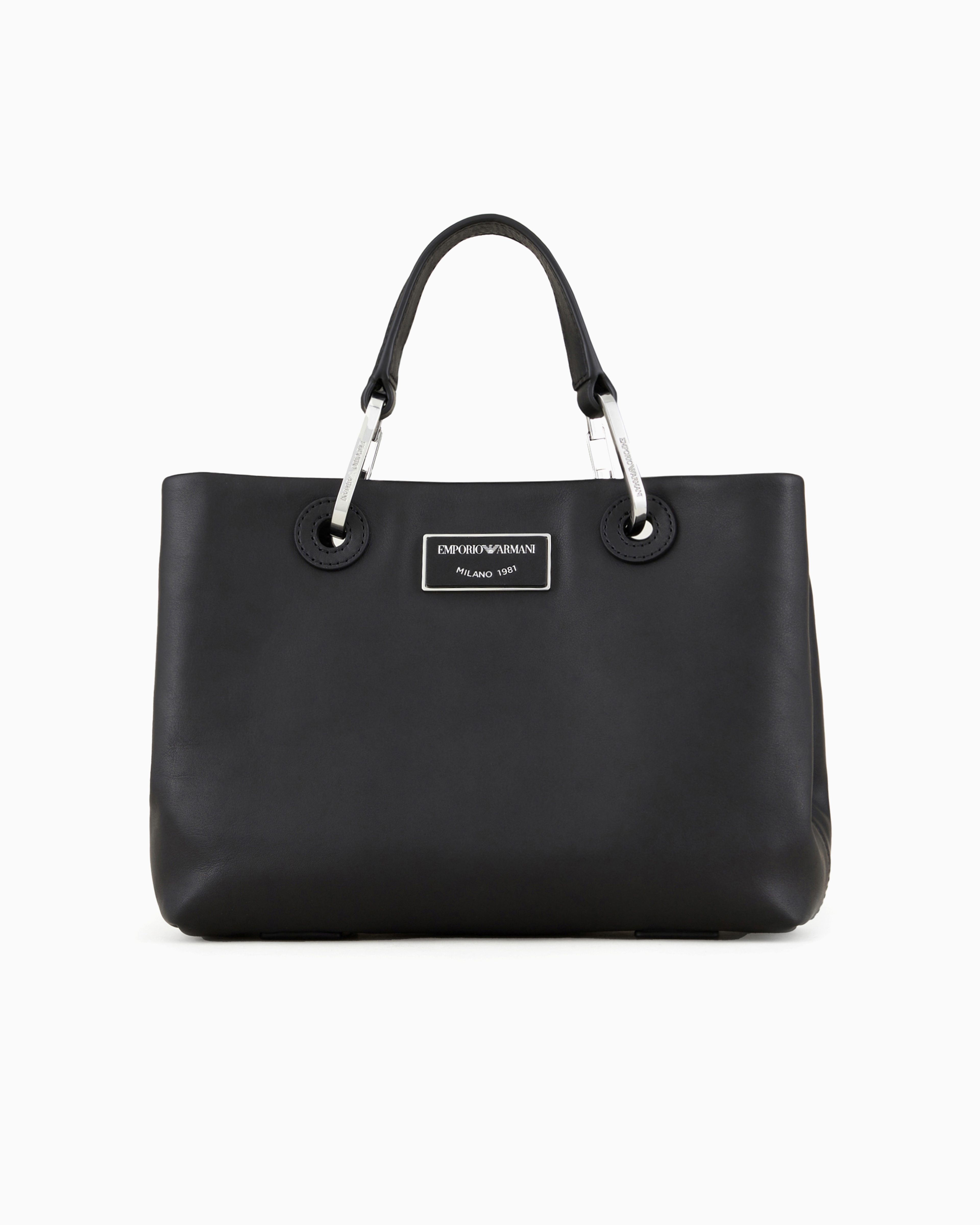 Emporio Armani Official Store Small Myea Shopper Bag In Ecological Leather In Black