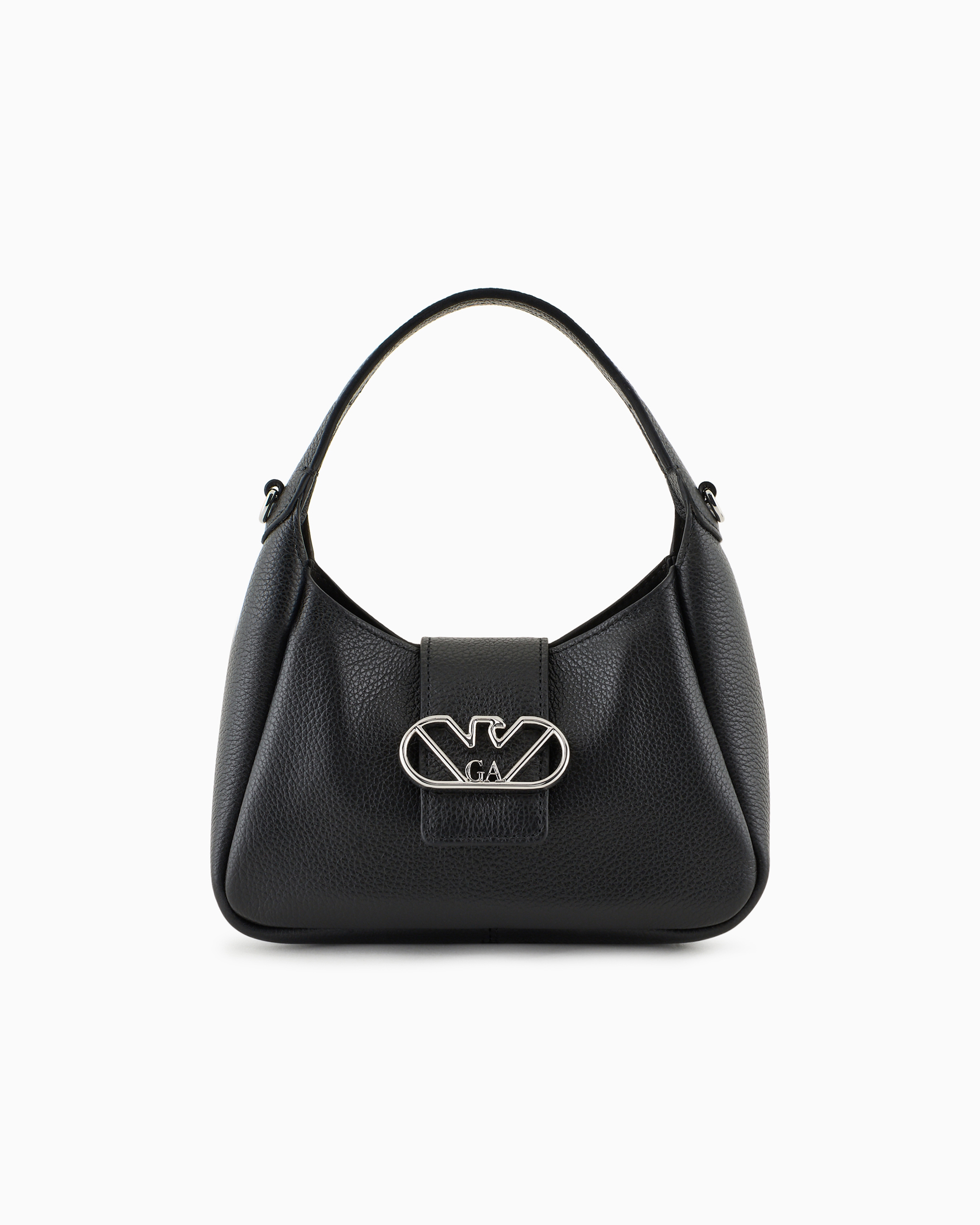 Emporio Armani Official Store Leather Hobo Handbag With Eagle Buckle In Black