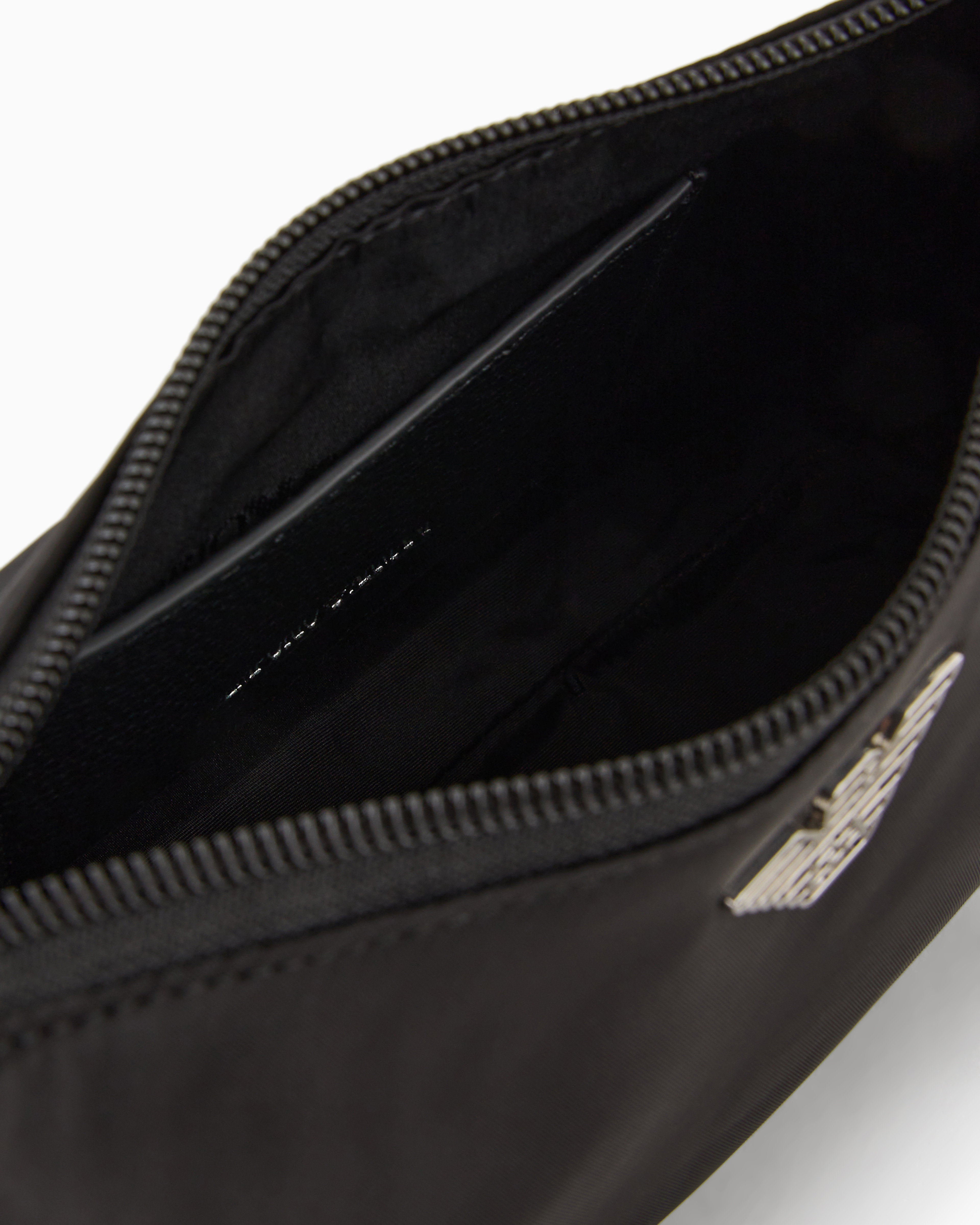 Emporio Armani Official Store Asv Recycled Nylon Baguette Bag With Eagle Plaque In Black Logo