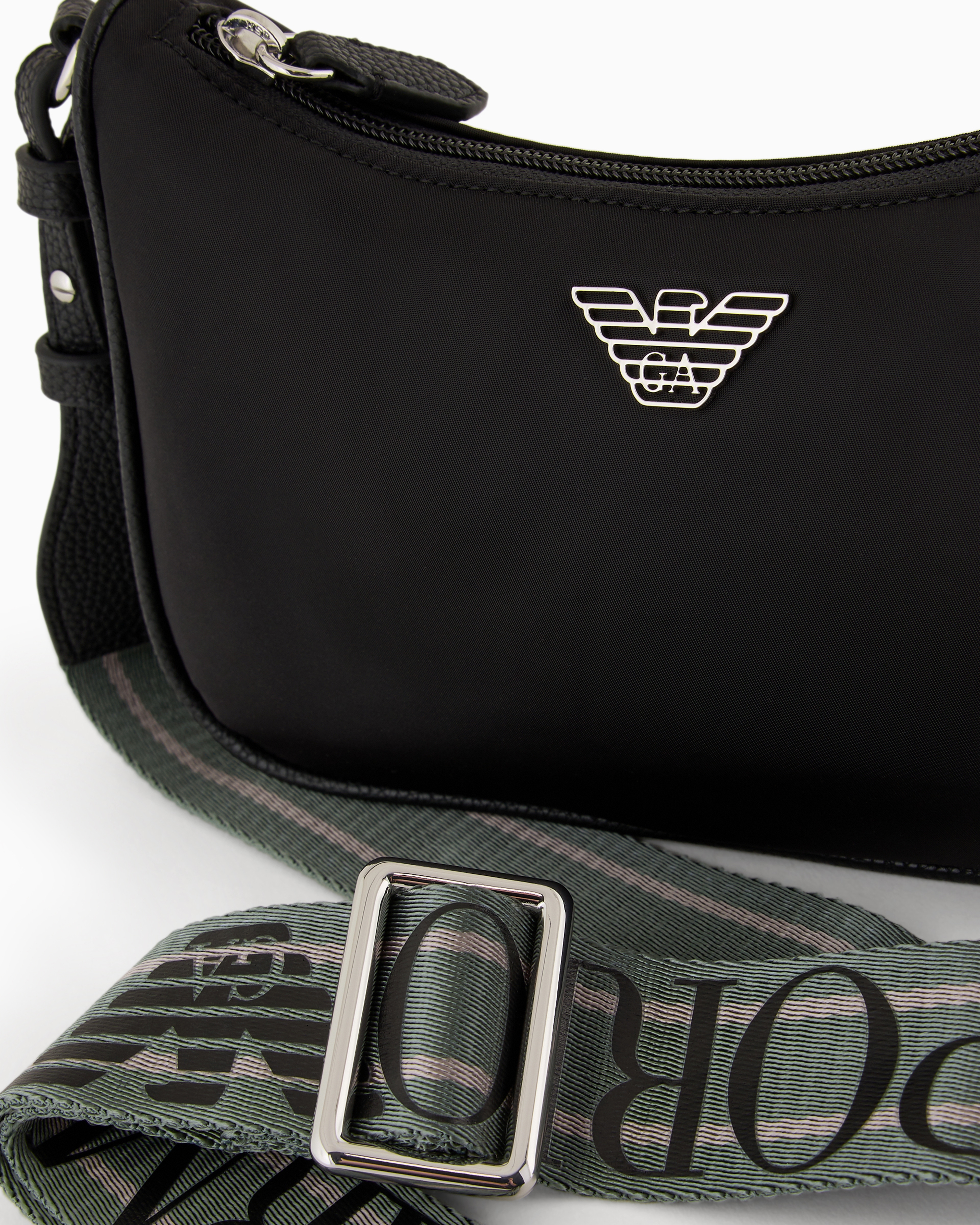 Emporio Armani Official Store Asv Recycled Nylon Baguette Bag With Eagle Plaque In Black Logo