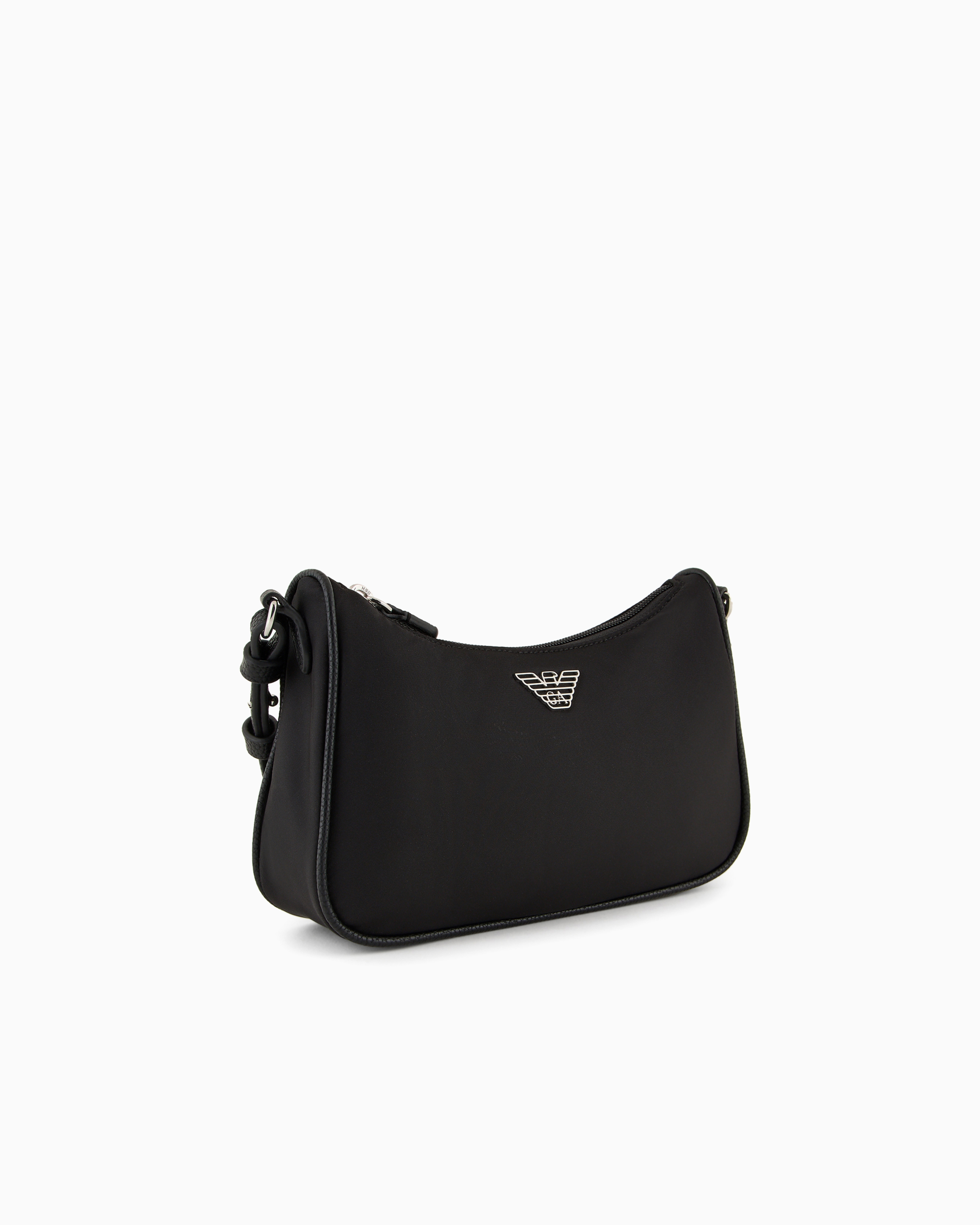 Emporio Armani Official Store Asv Recycled Nylon Baguette Bag With Eagle Plaque In Black Logo