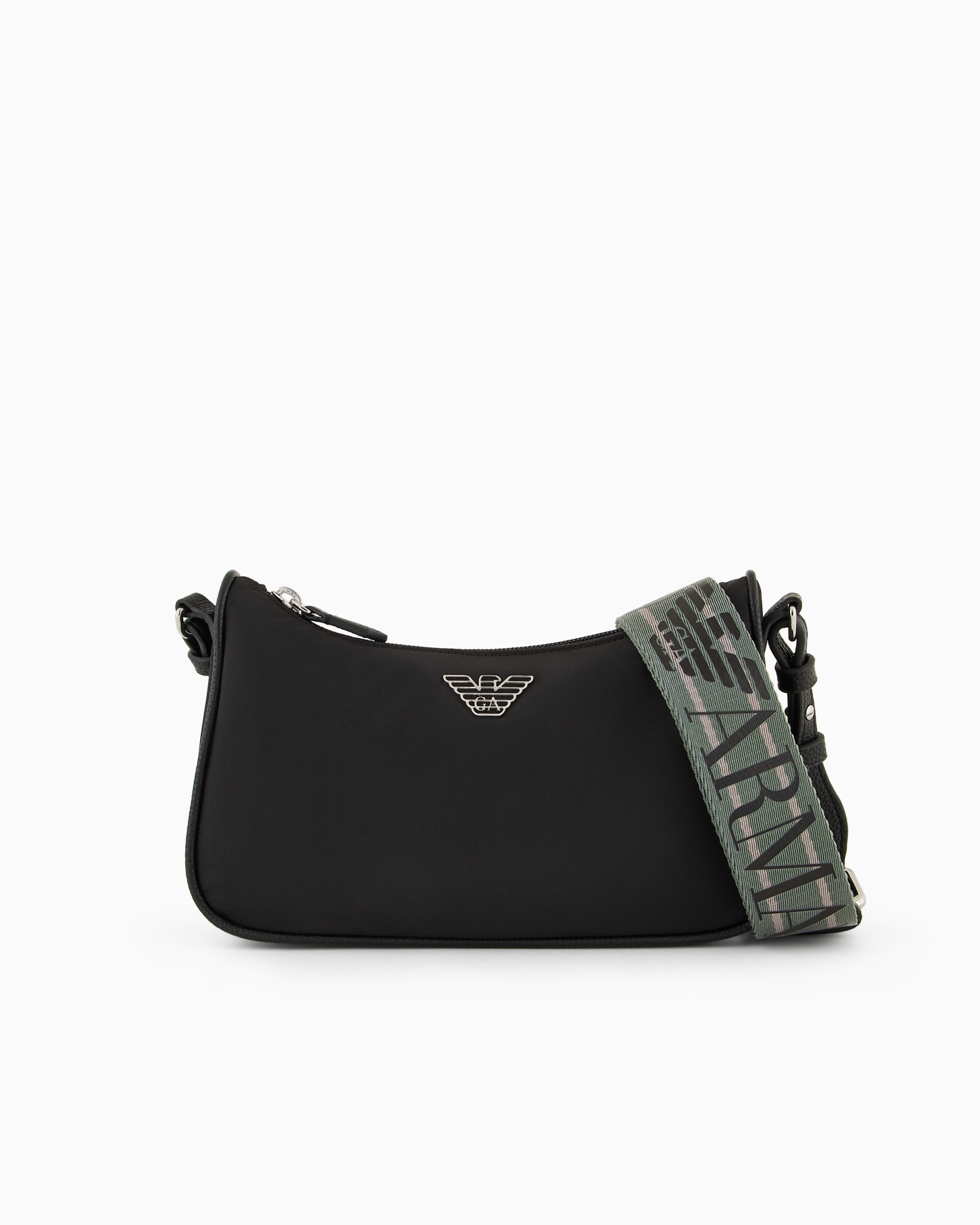 Emporio Armani Official Store Asv Recycled Nylon Baguette Bag With Eagle Plaque In Black Logo