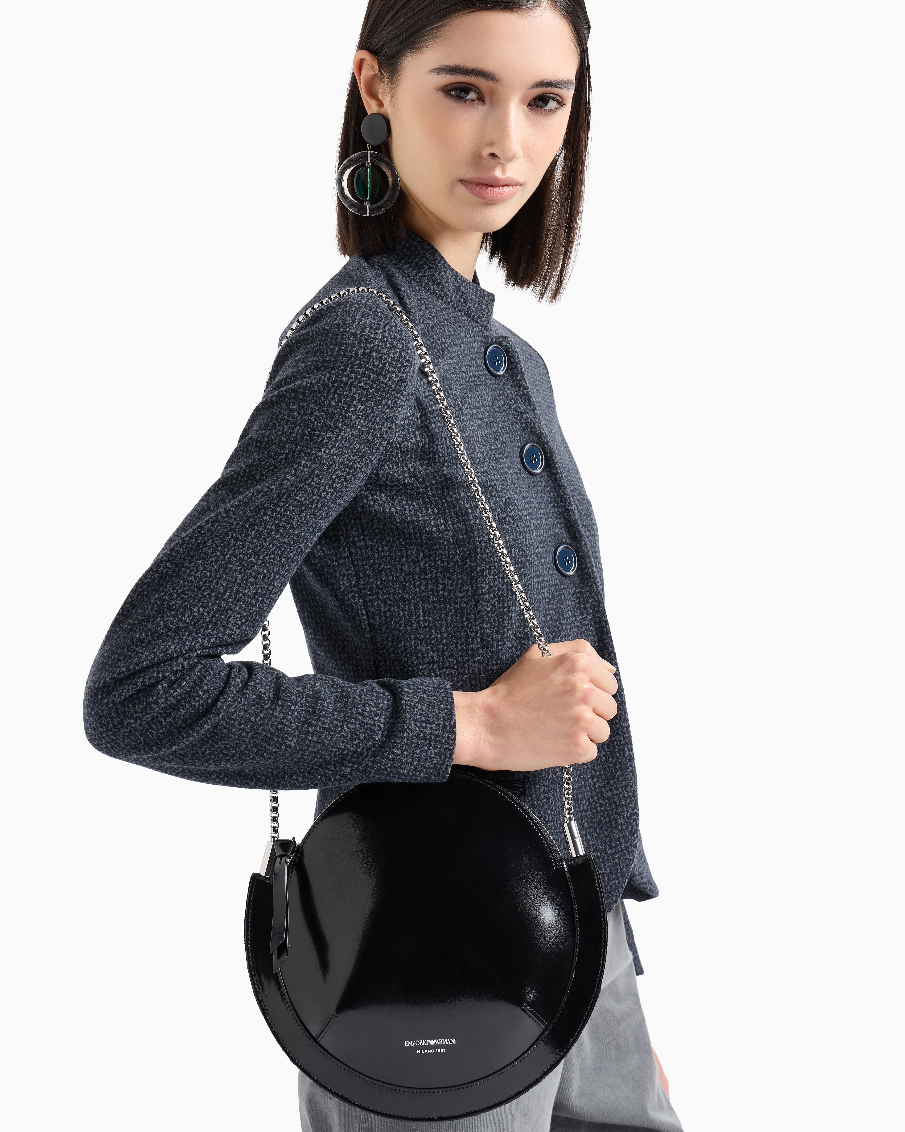 Leather round shoulder bag | Emporio Armani