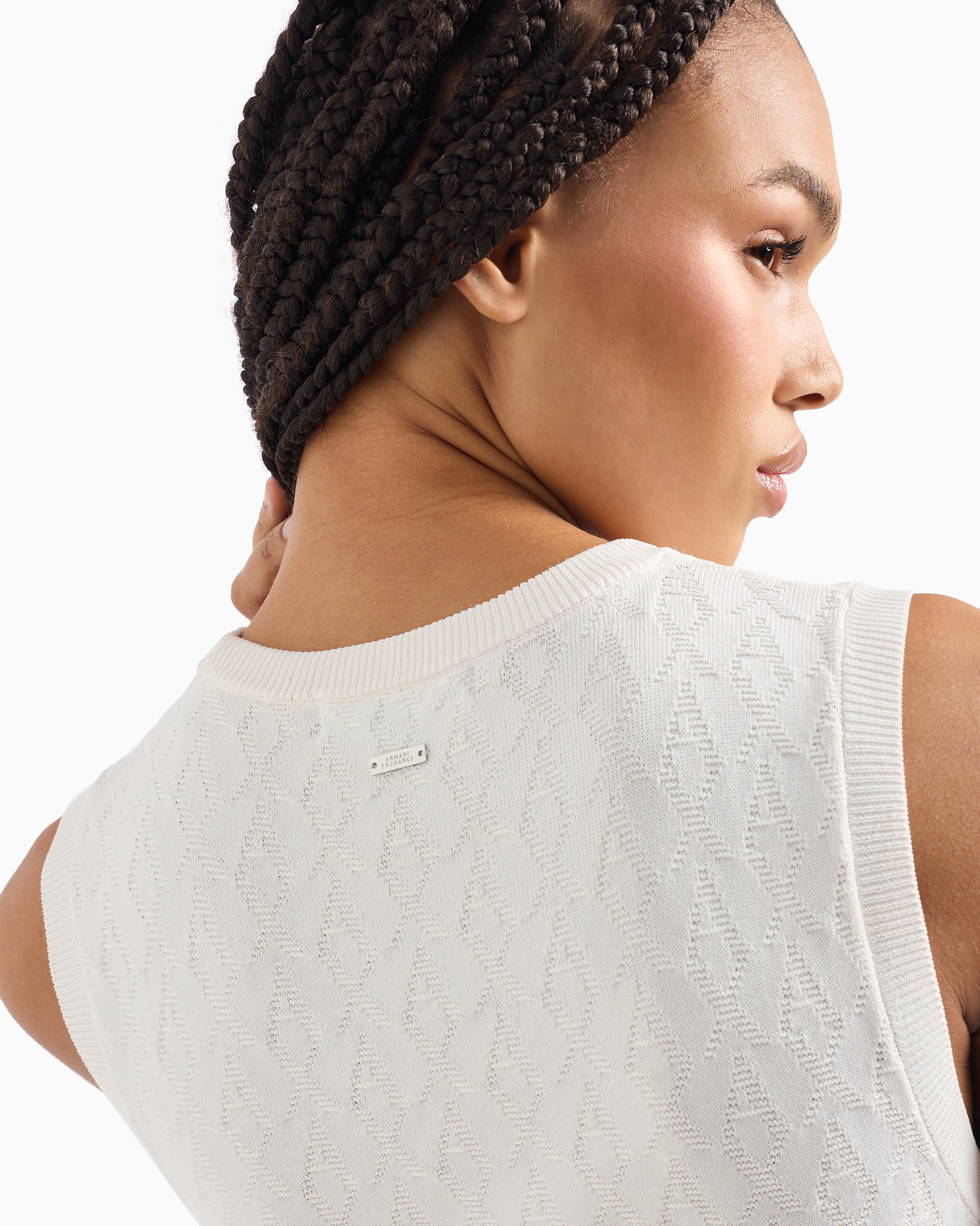 Armani Exchange Fitted Midi Dress With Textured Fabric In White