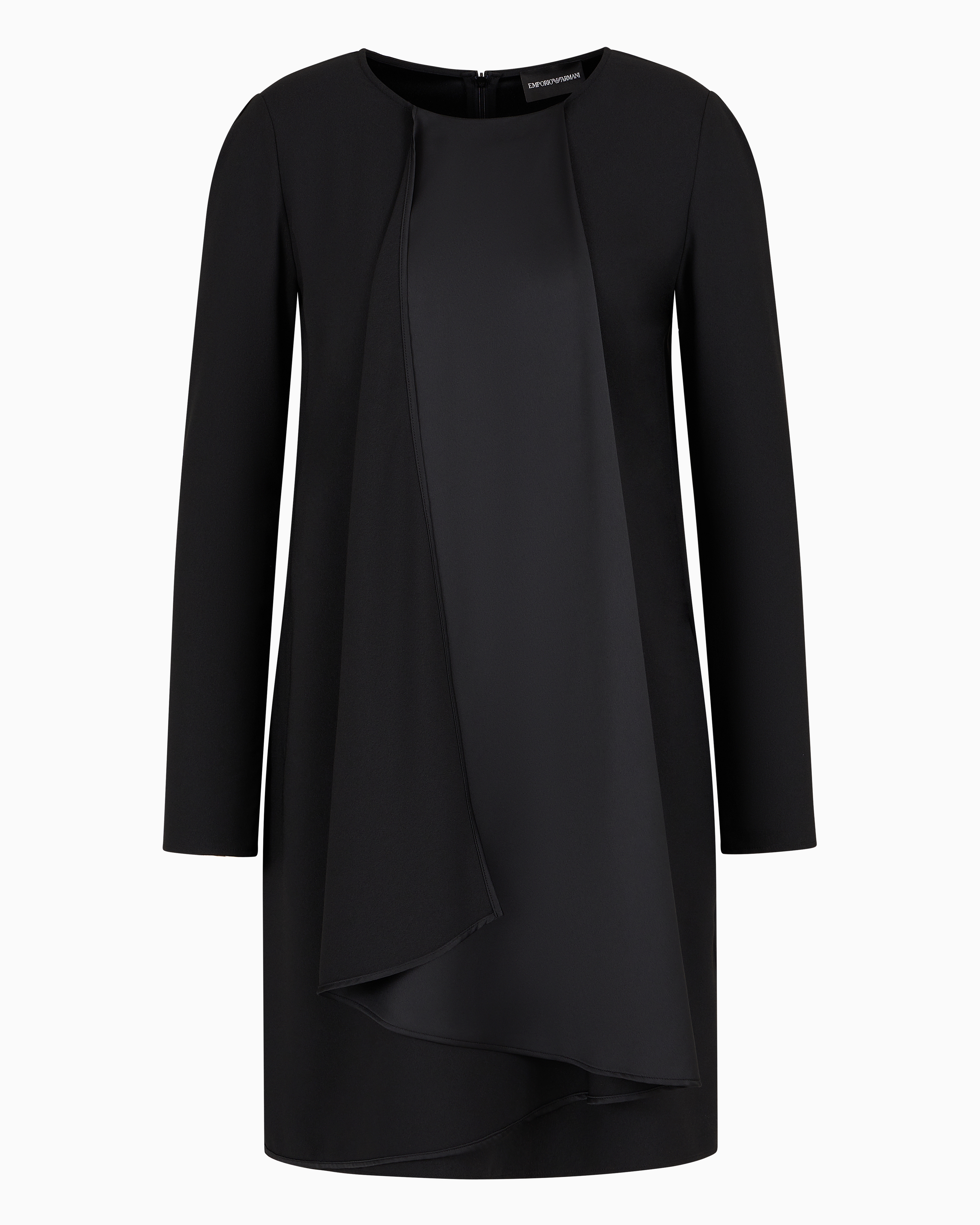 Emporio Armani Satin Crêpe Tunic Dress With Oversized Ruffle In Black