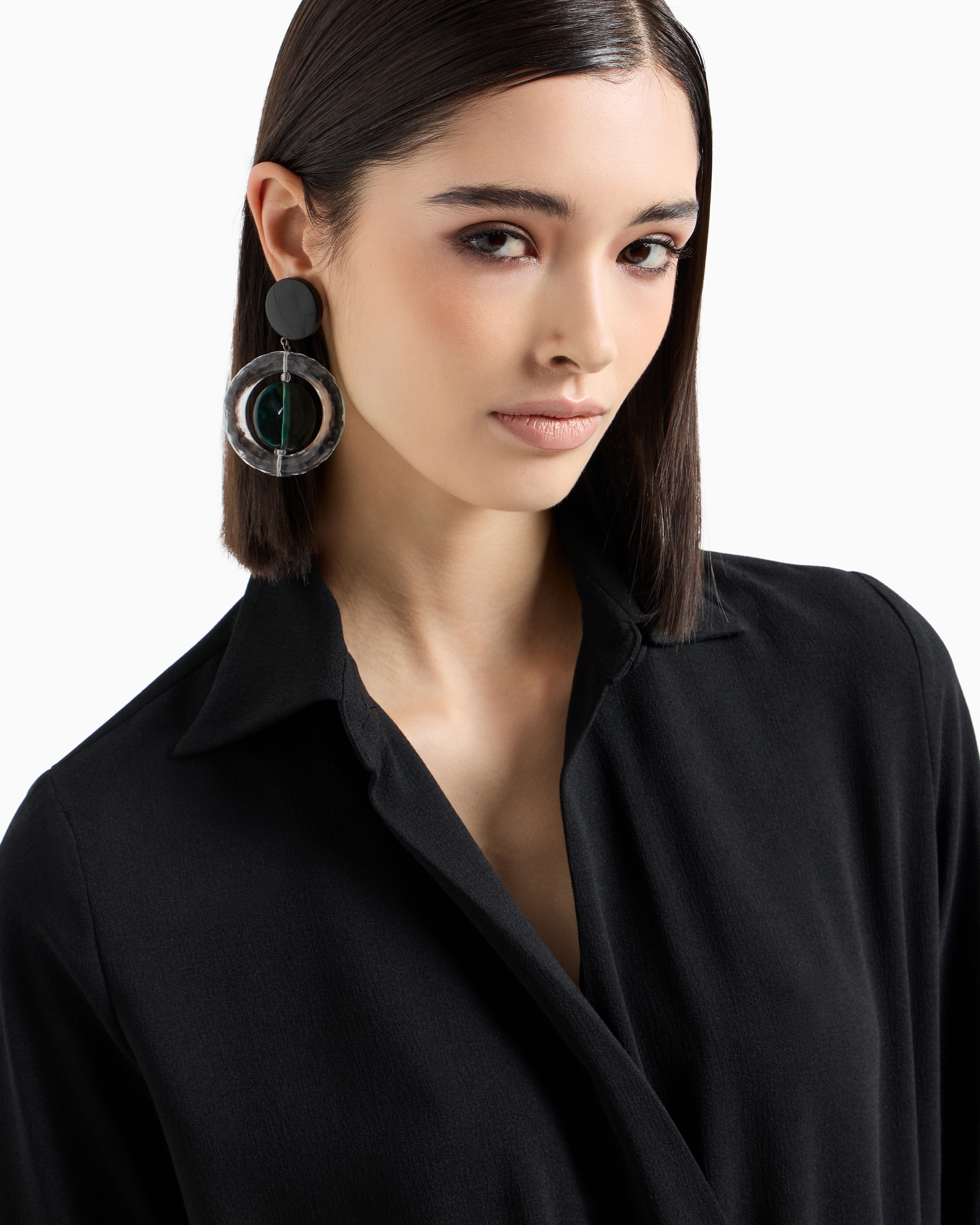 Emporio Armani Stretch Sablé Fabric Drawstring Dress In Black