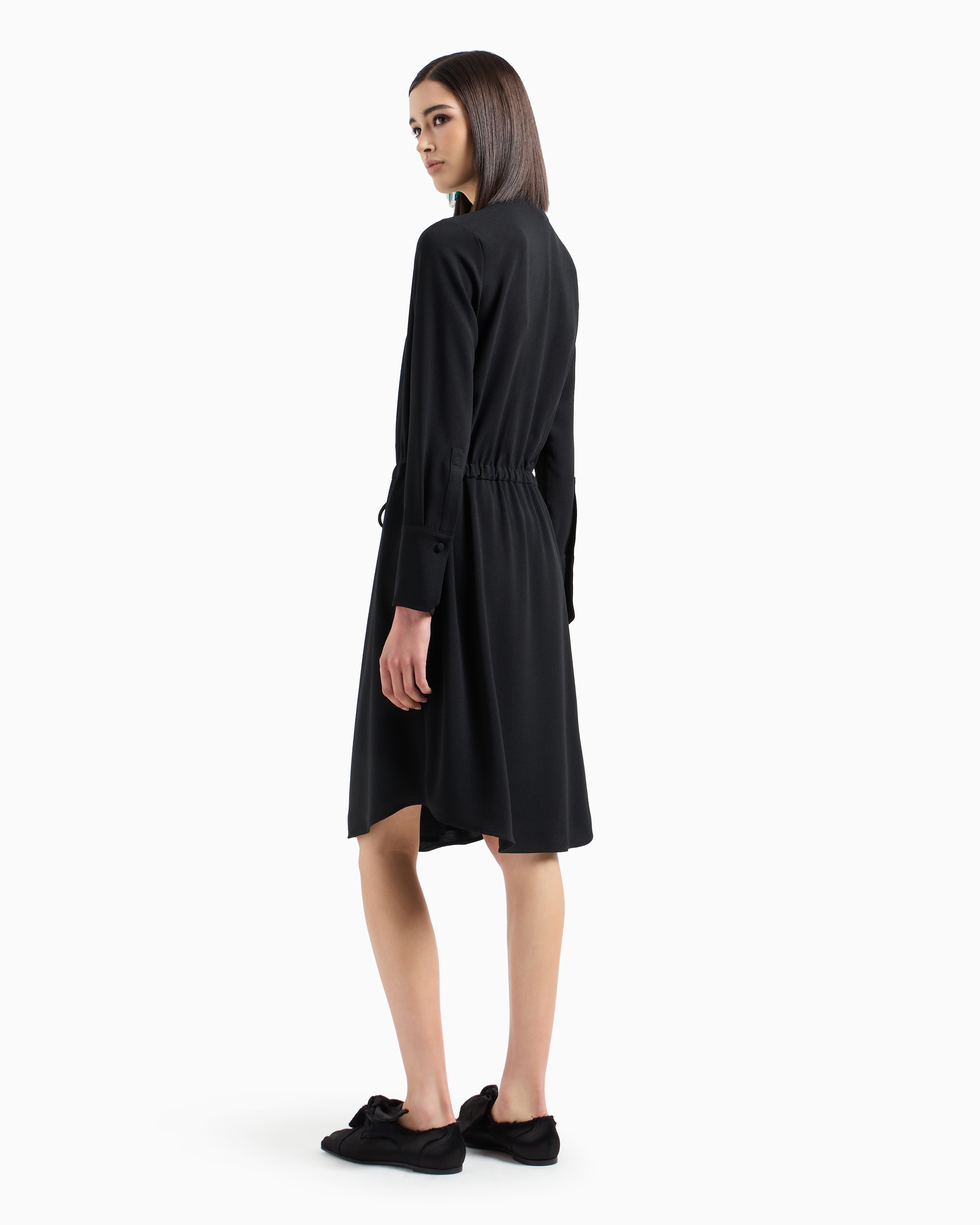Emporio Armani Stretch Sablé Fabric Drawstring Dress In Black
