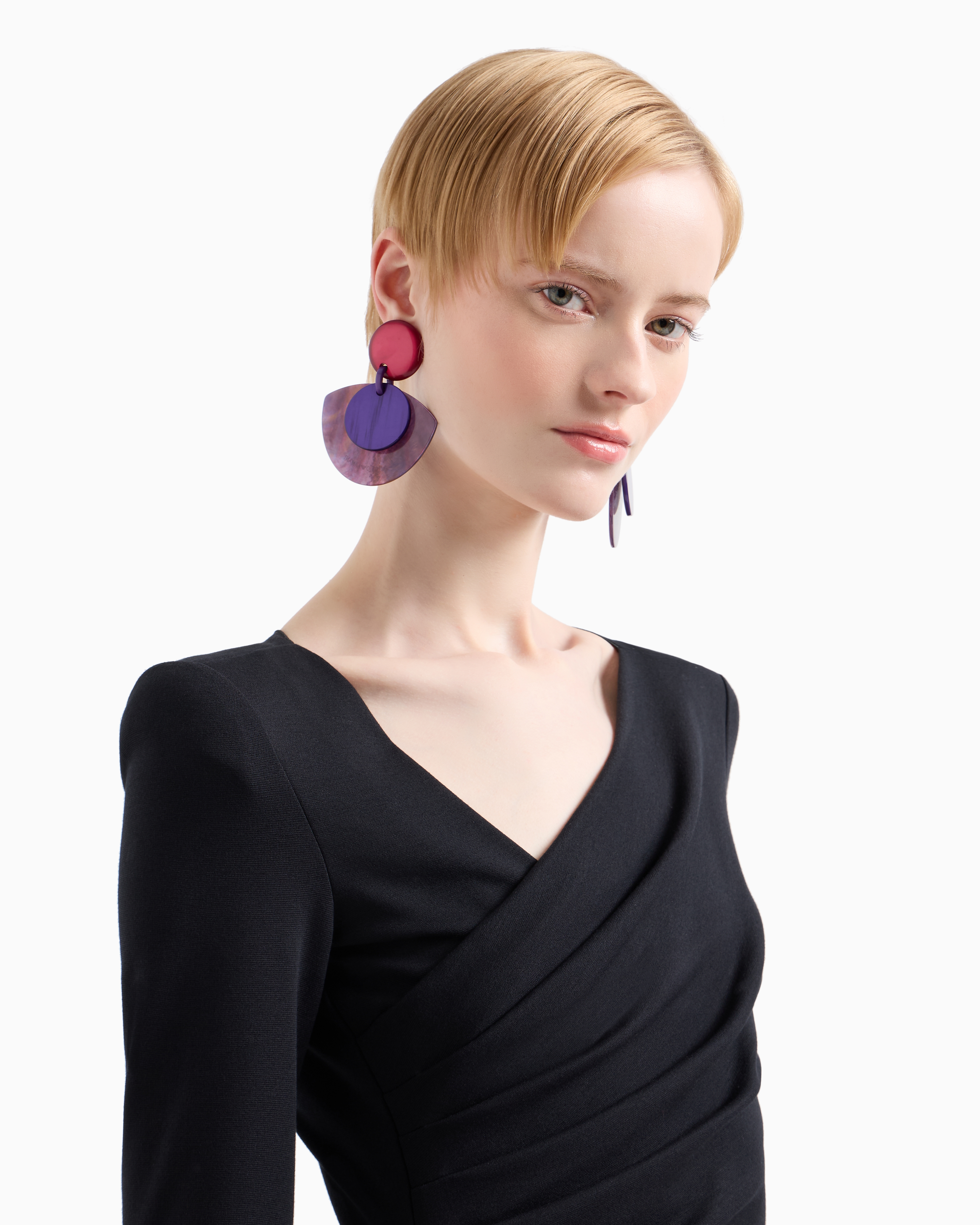 Emporio Armani Official Store Stretch Milano Stitch Fabric Dress With Asymmetric Cross-over And Draping In Black