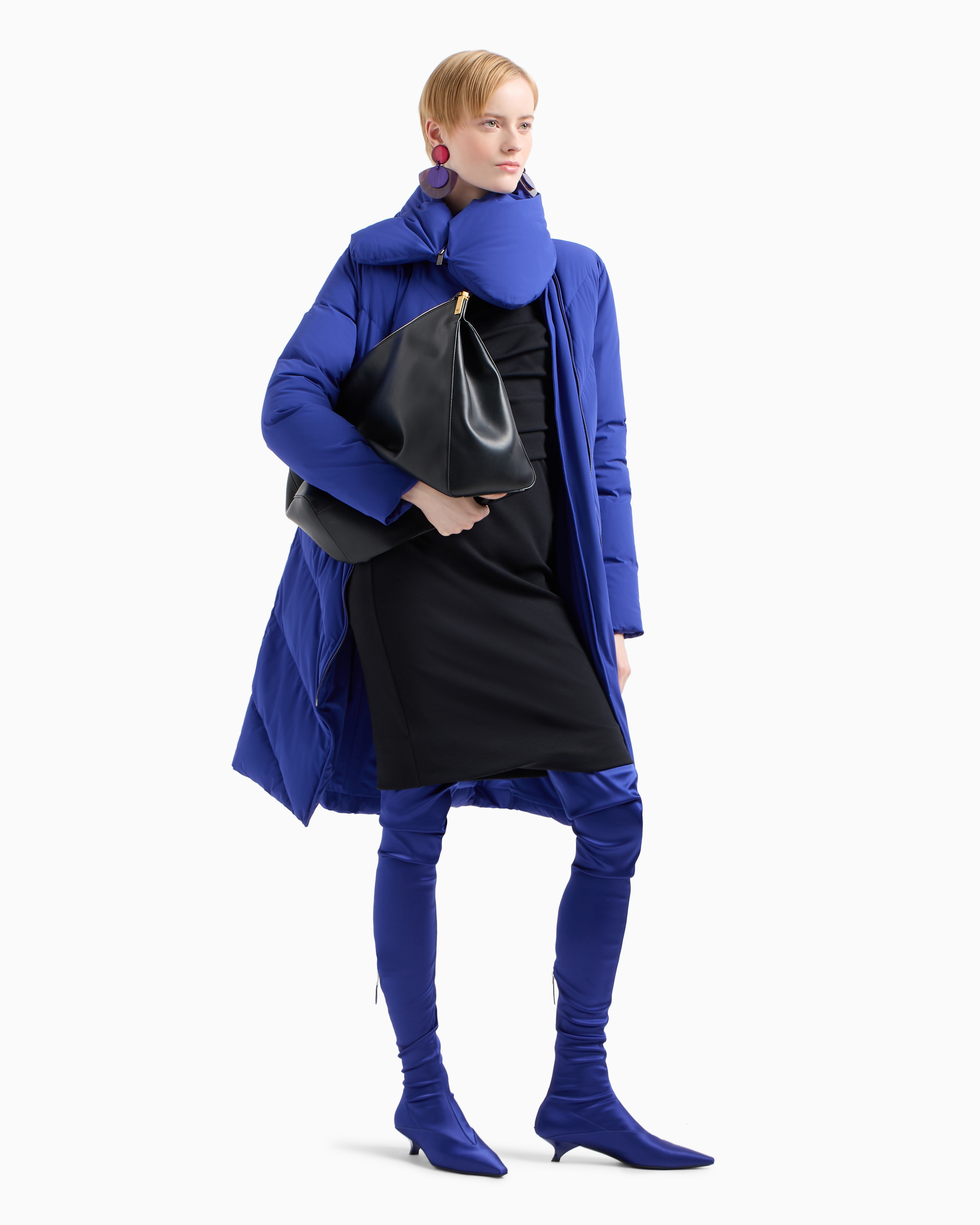 Emporio Armani Official Store Stretch Milano Stitch Fabric Dress With Asymmetric Cross-over And Draping In Black