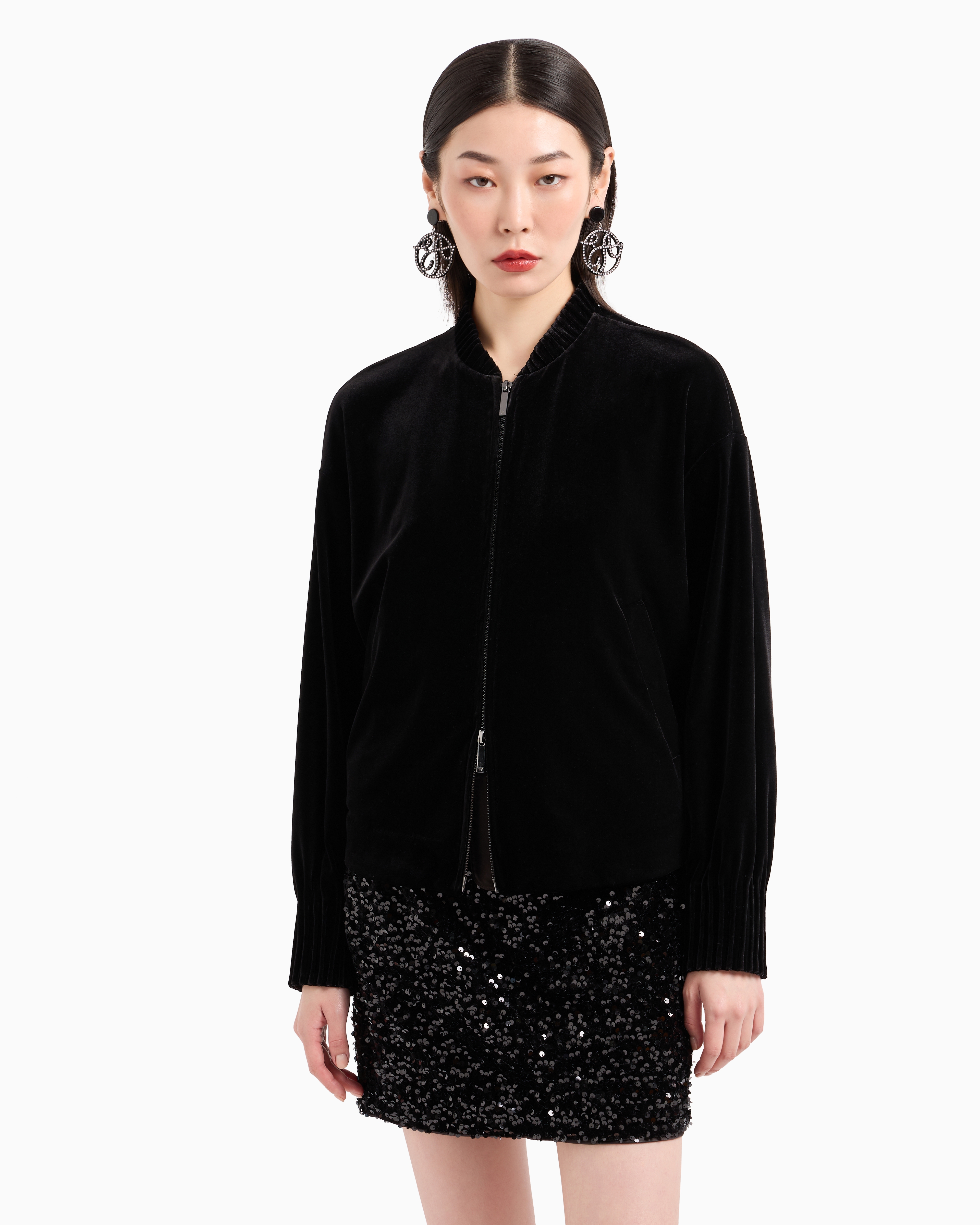 Shop Emporio Armani Chenille Blouson With Ribs In Black