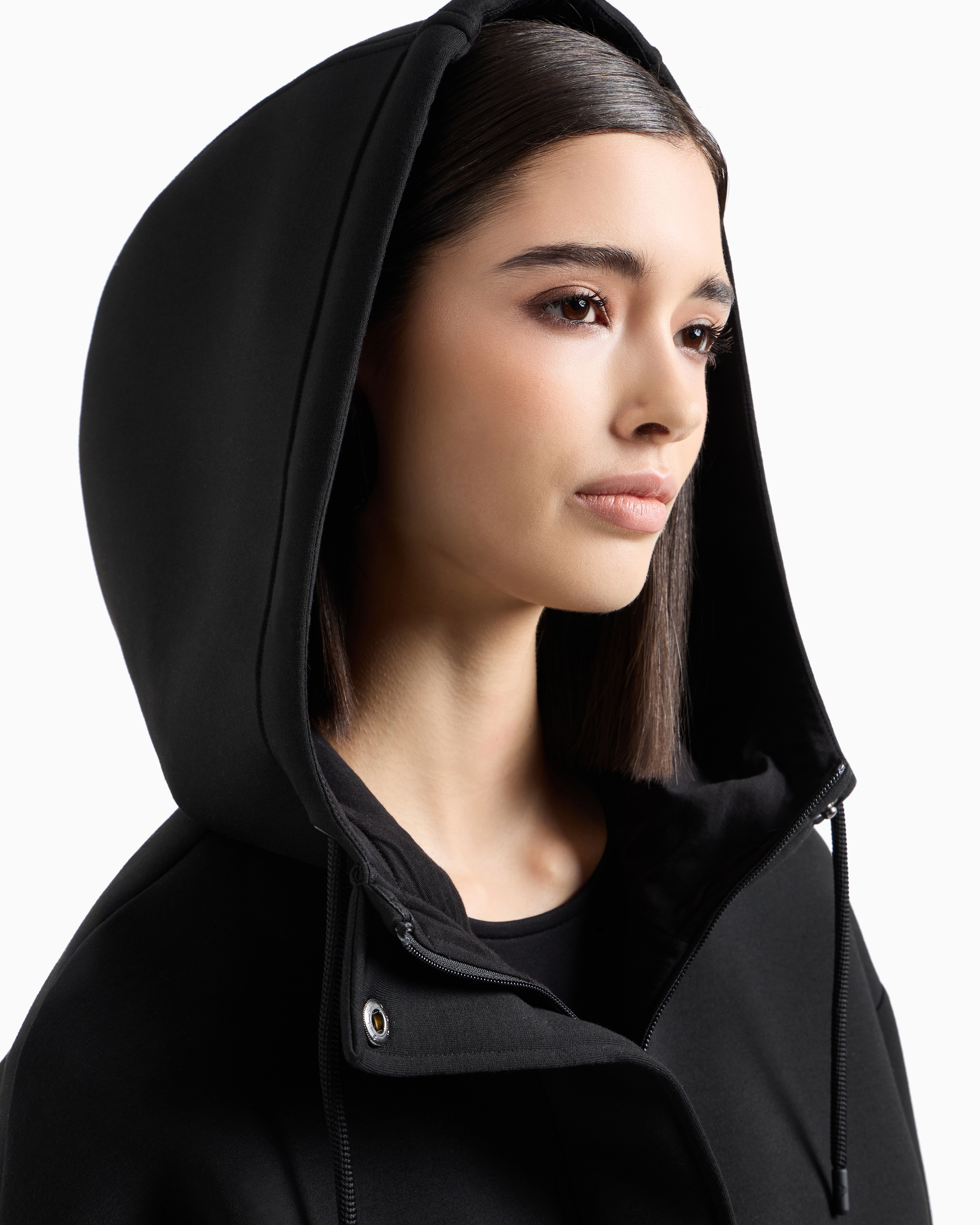 Emporio Armani Official Store Oversized Hooded Sweatshirt In Scuba Fabric In Black