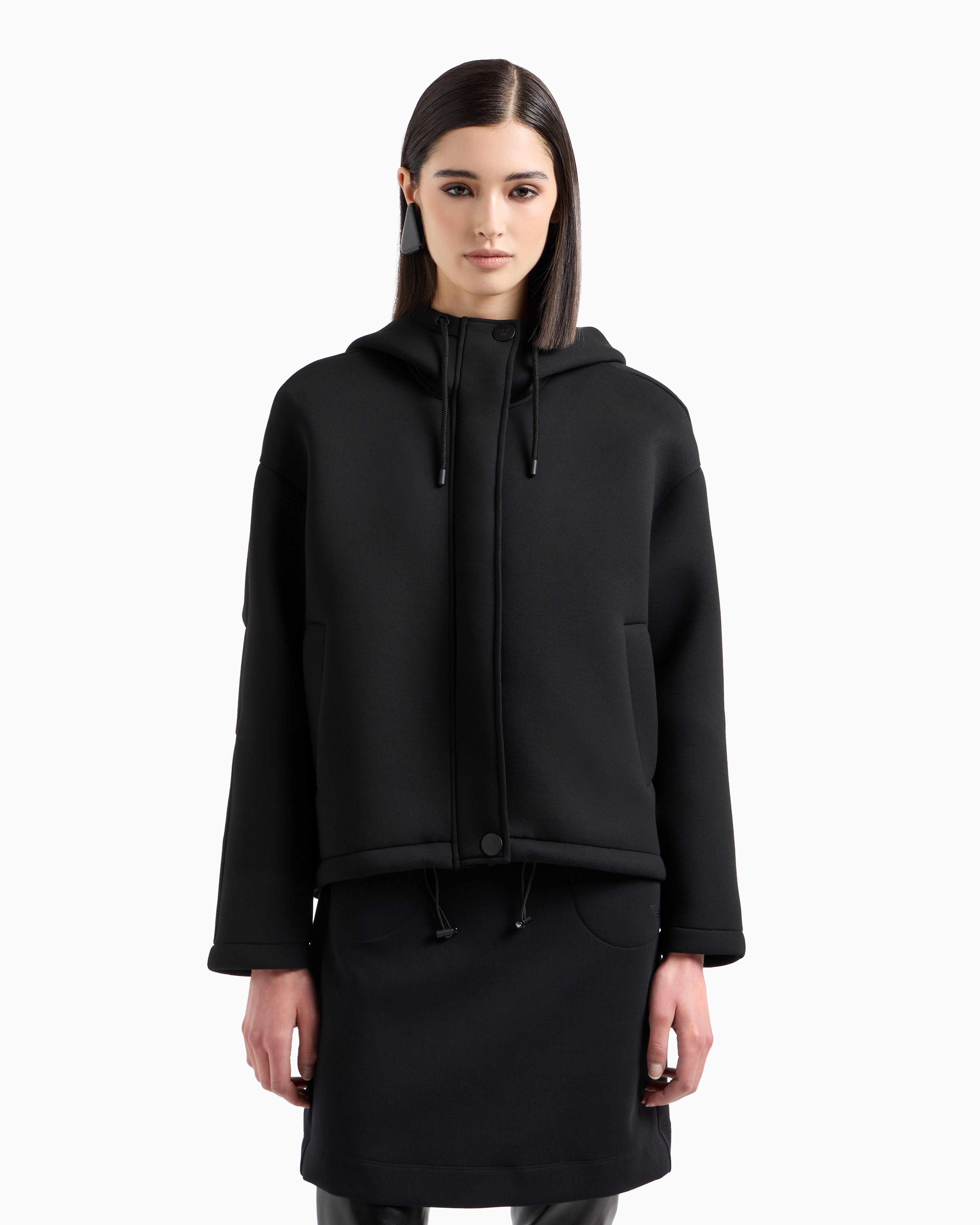 Emporio Armani Official Store Oversized Hooded Sweatshirt In Scuba Fabric In Black
