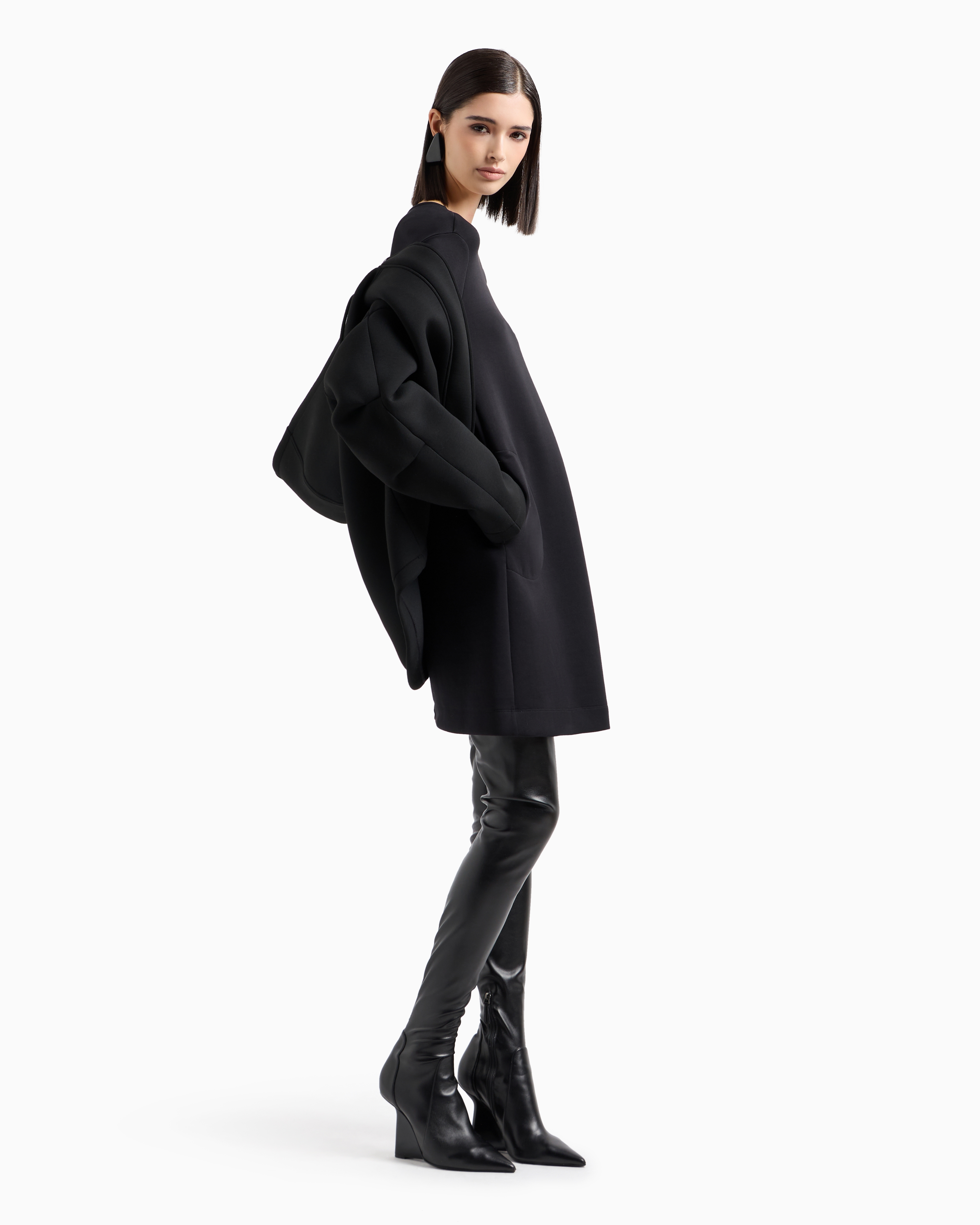 Emporio Armani Official Store Oversized Hooded Sweatshirt In Scuba Fabric In Black