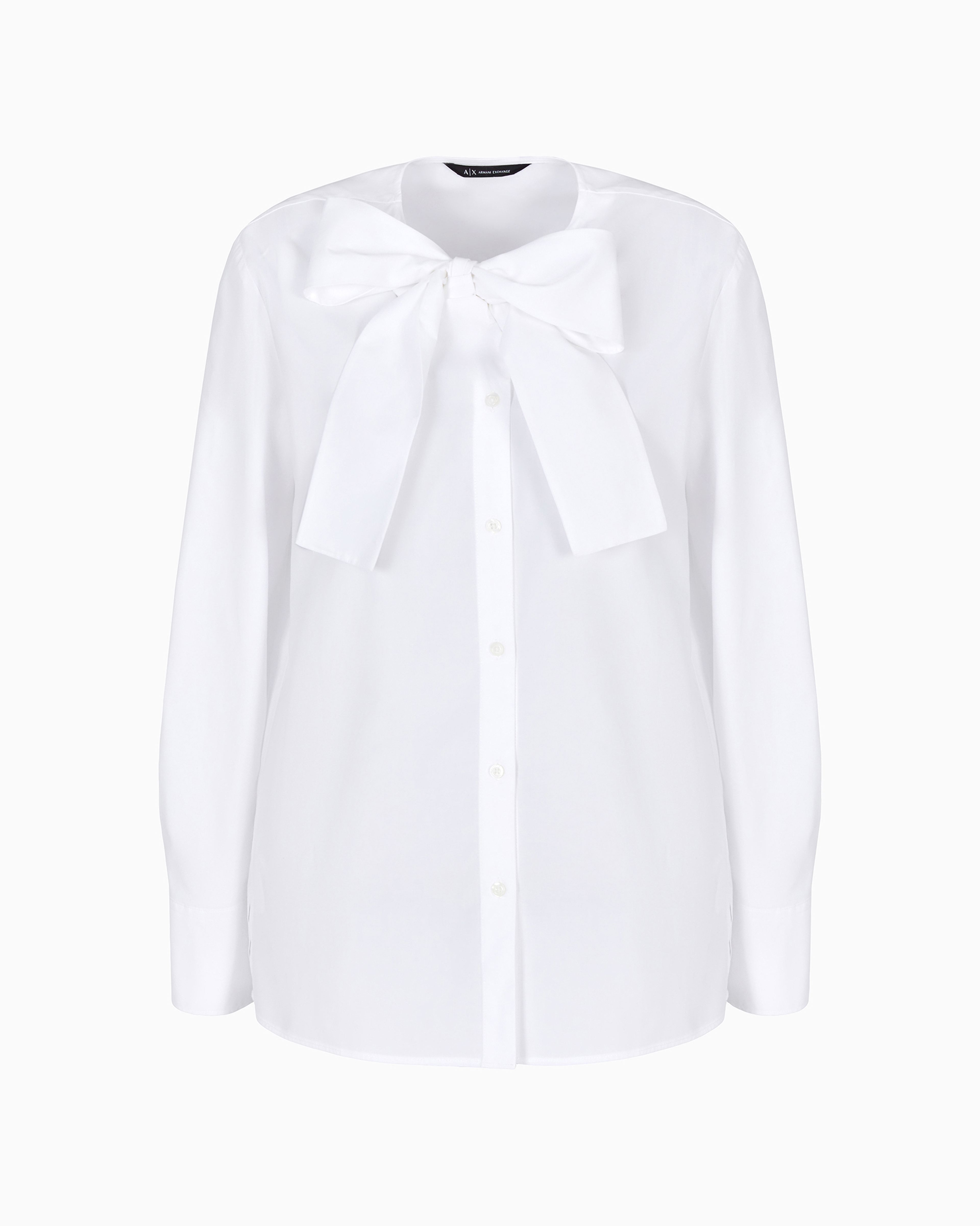 Armani Exchange Official Store Lyocell Blend Shirt With Bow On The Neck In White