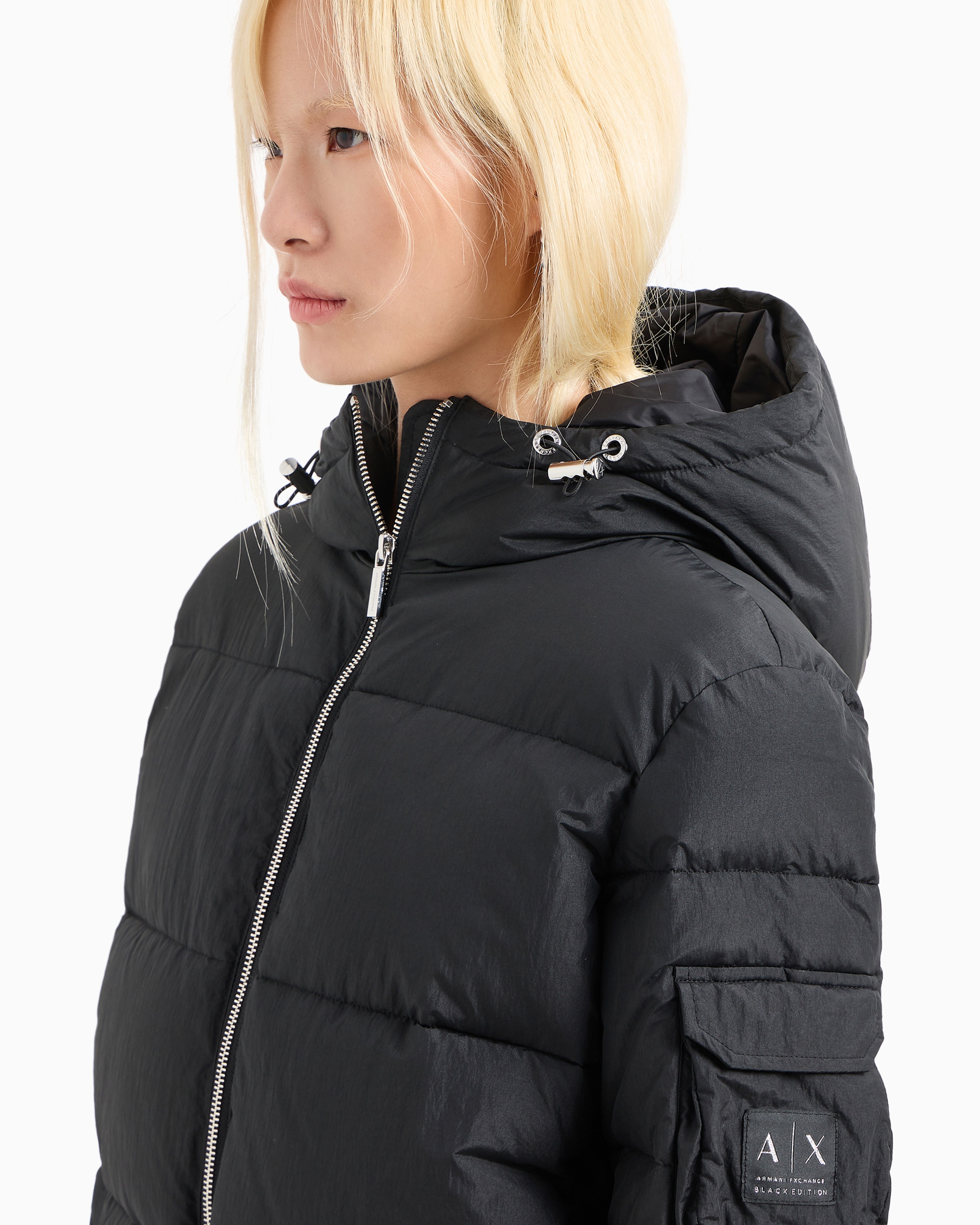 Shop Armani Exchange Padded Jacket With Hood In Opaque Fabric In Black