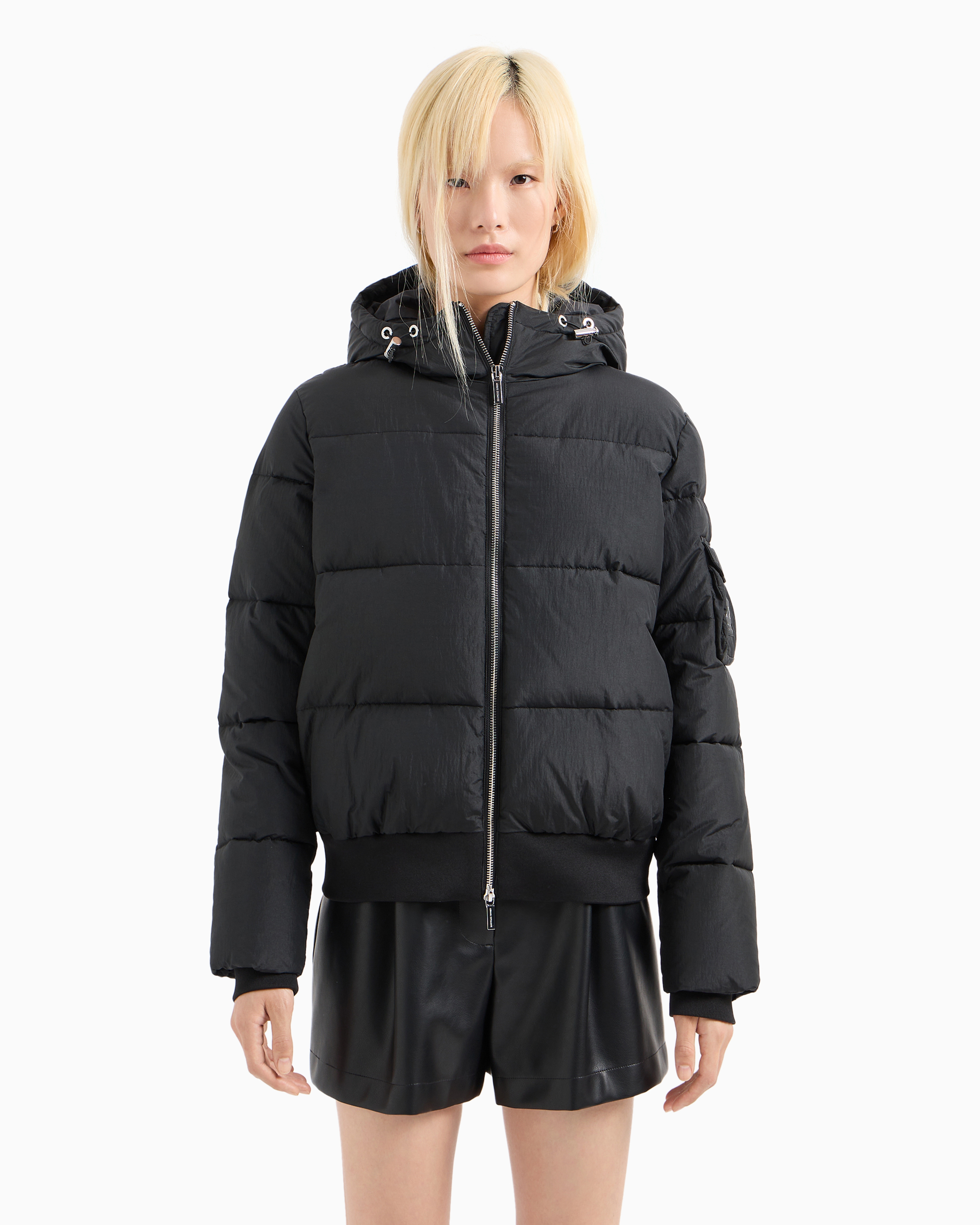 Shop Armani Exchange Padded Jacket With Hood In Opaque Fabric In Black