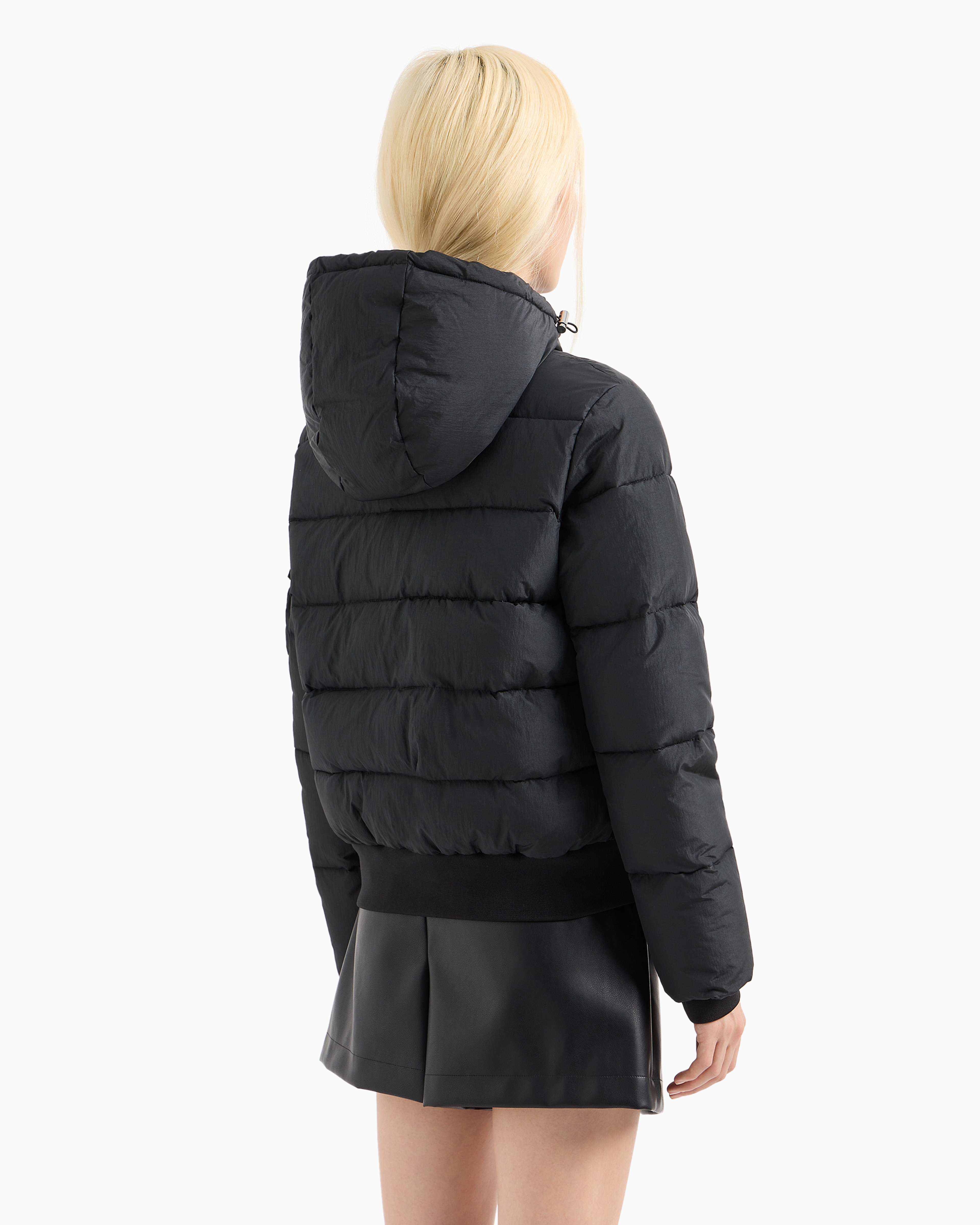 Shop Armani Exchange Padded Jacket With Hood In Opaque Fabric In Black