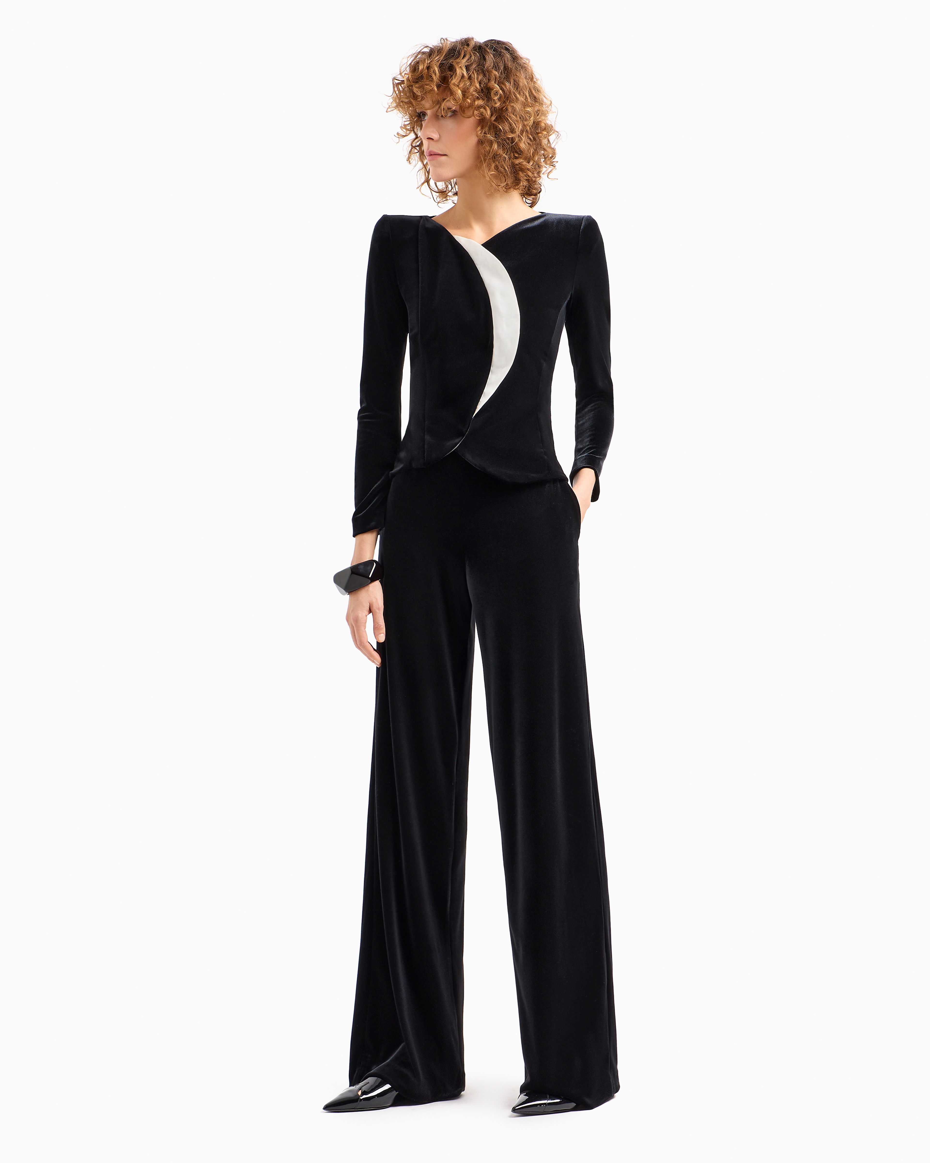 Emporio Armani Official Store Moon Capsule Collection Chenille Jersey Jacket With Organza Crescent Moon In Black