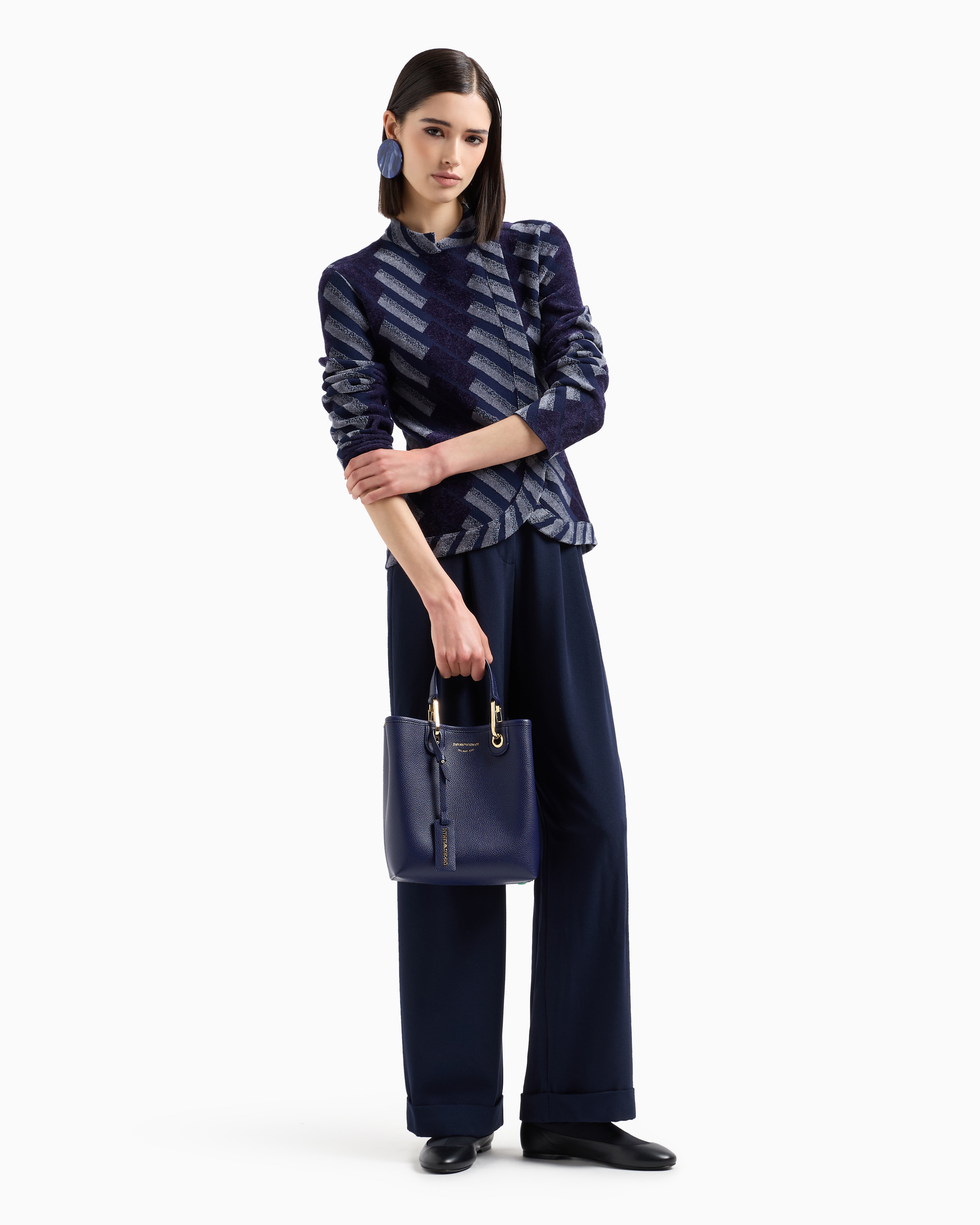 Emporio Armani Official Store Guru Collar Jacket With Off-centre Closure And All-over Chenille Pattern In Pattern