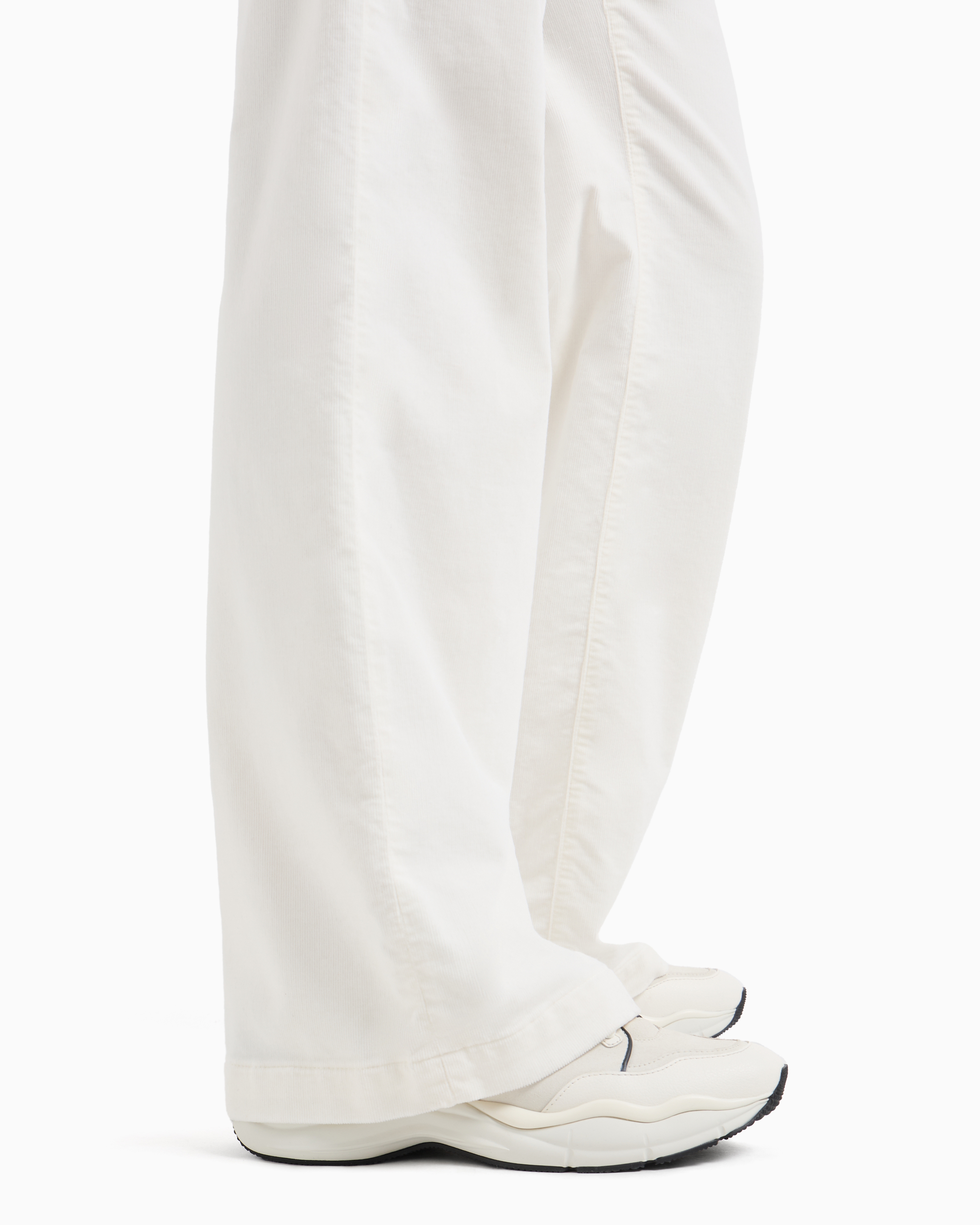 Shop Emporio Armani J14 High-waisted, Wide-leg Palazzo Trousers In Garment-dyed Corduroy In White