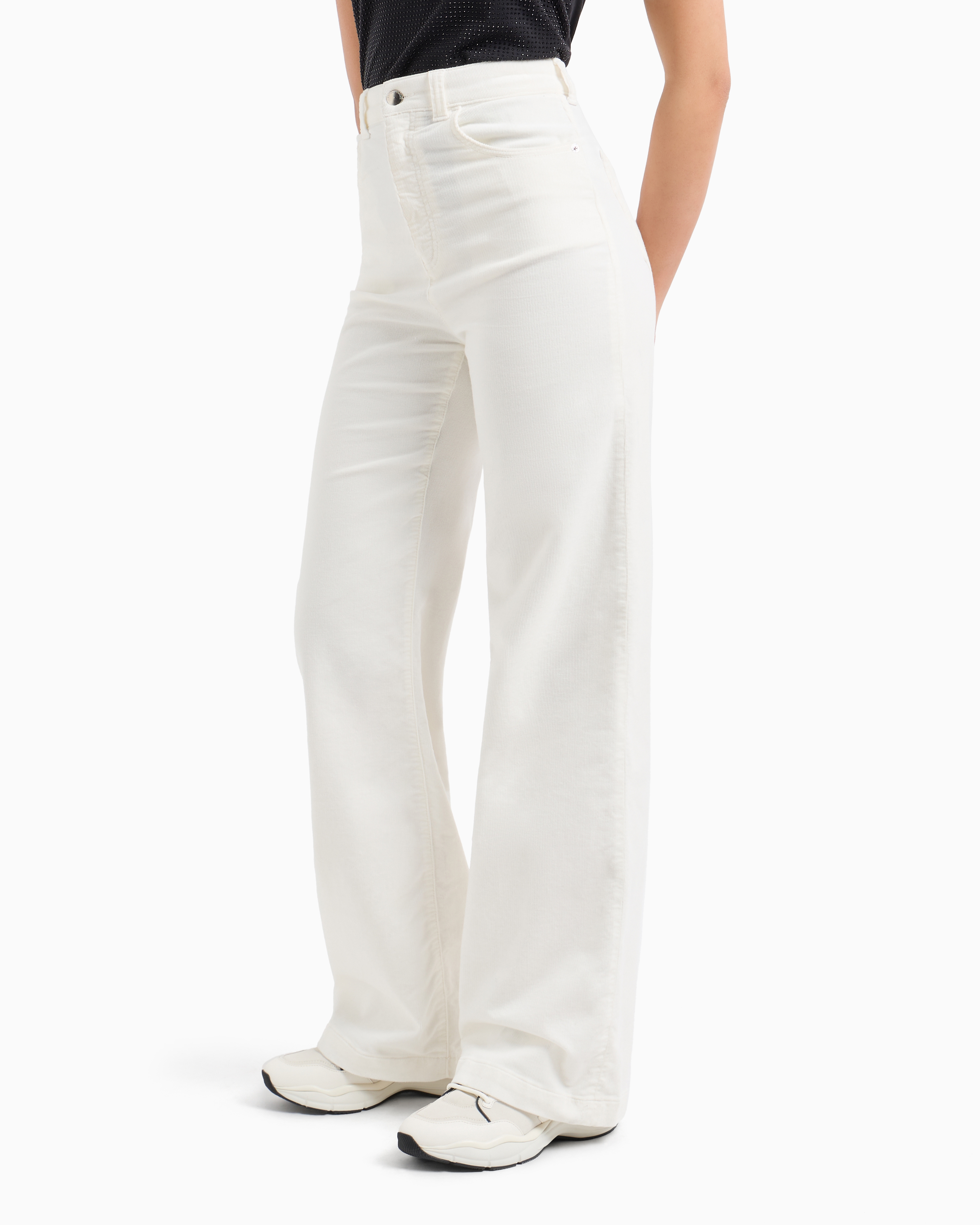 Shop Emporio Armani J14 High-waisted, Wide-leg Palazzo Trousers In Garment-dyed Corduroy In White