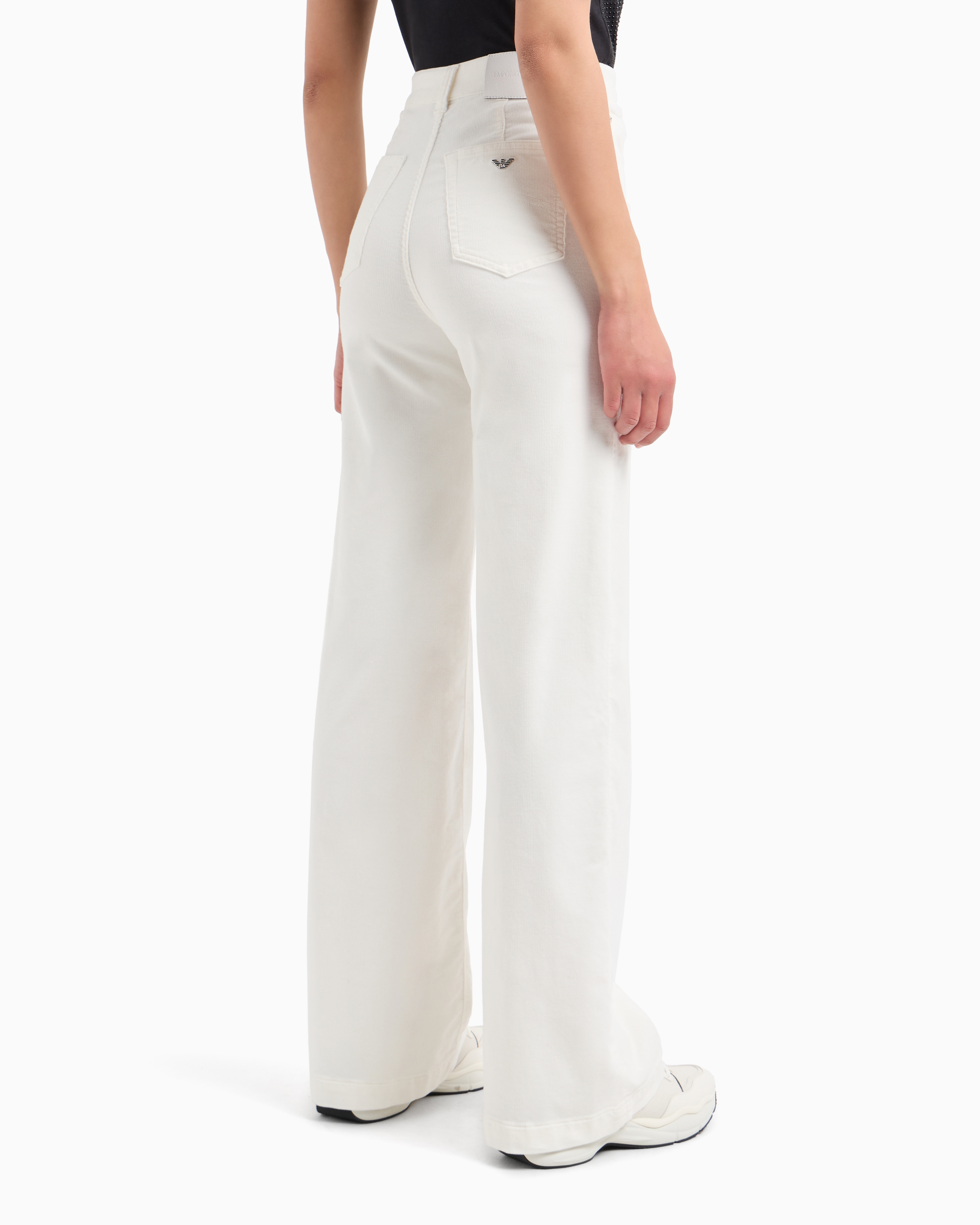 Shop Emporio Armani J14 High-waisted, Wide-leg Palazzo Trousers In Garment-dyed Corduroy In White