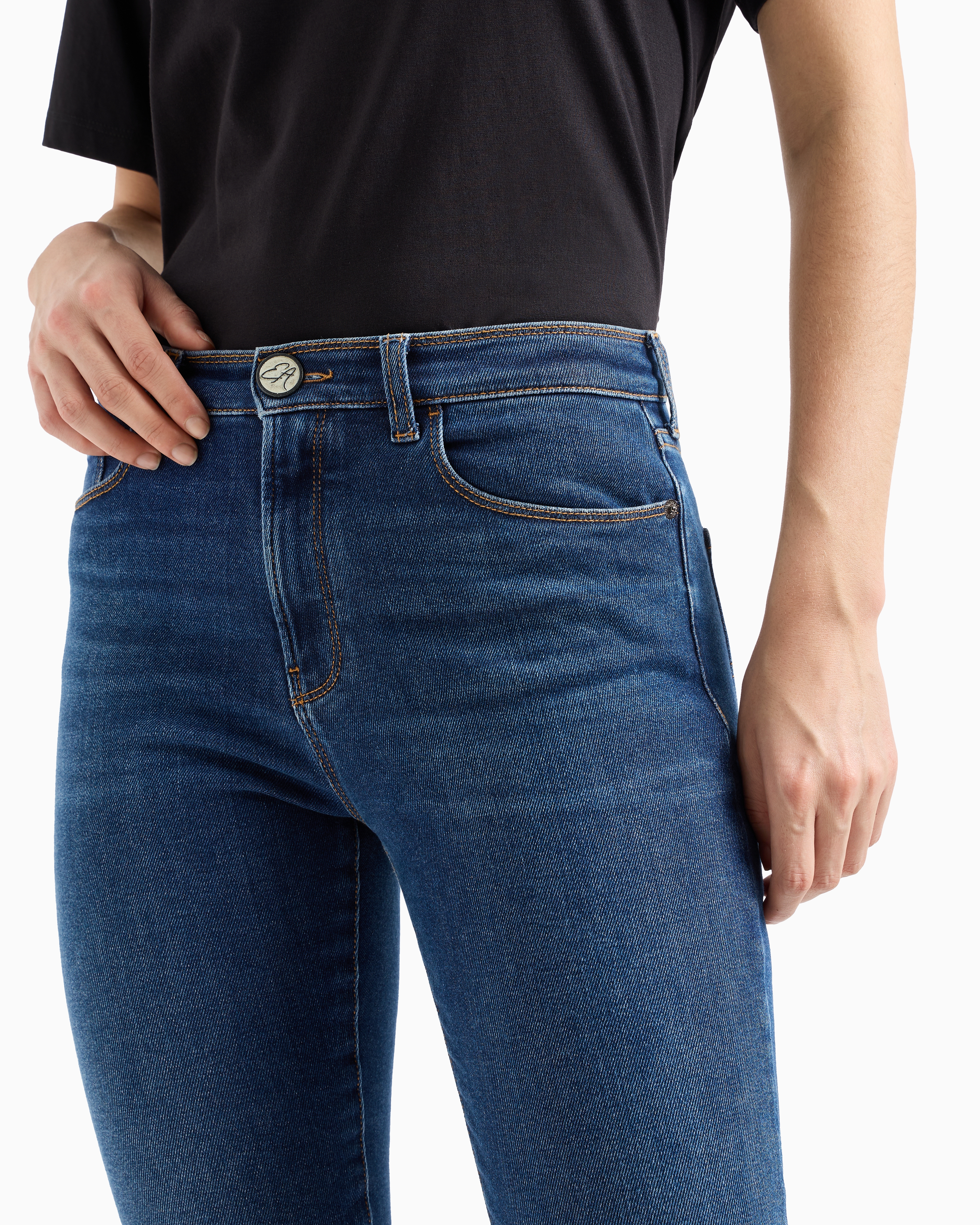 Emporio Armani Official Store Asv J20 High-waisted Super-skinny Leg Jeans In A Worn-look Organic Stretch Denim In Mittelblau