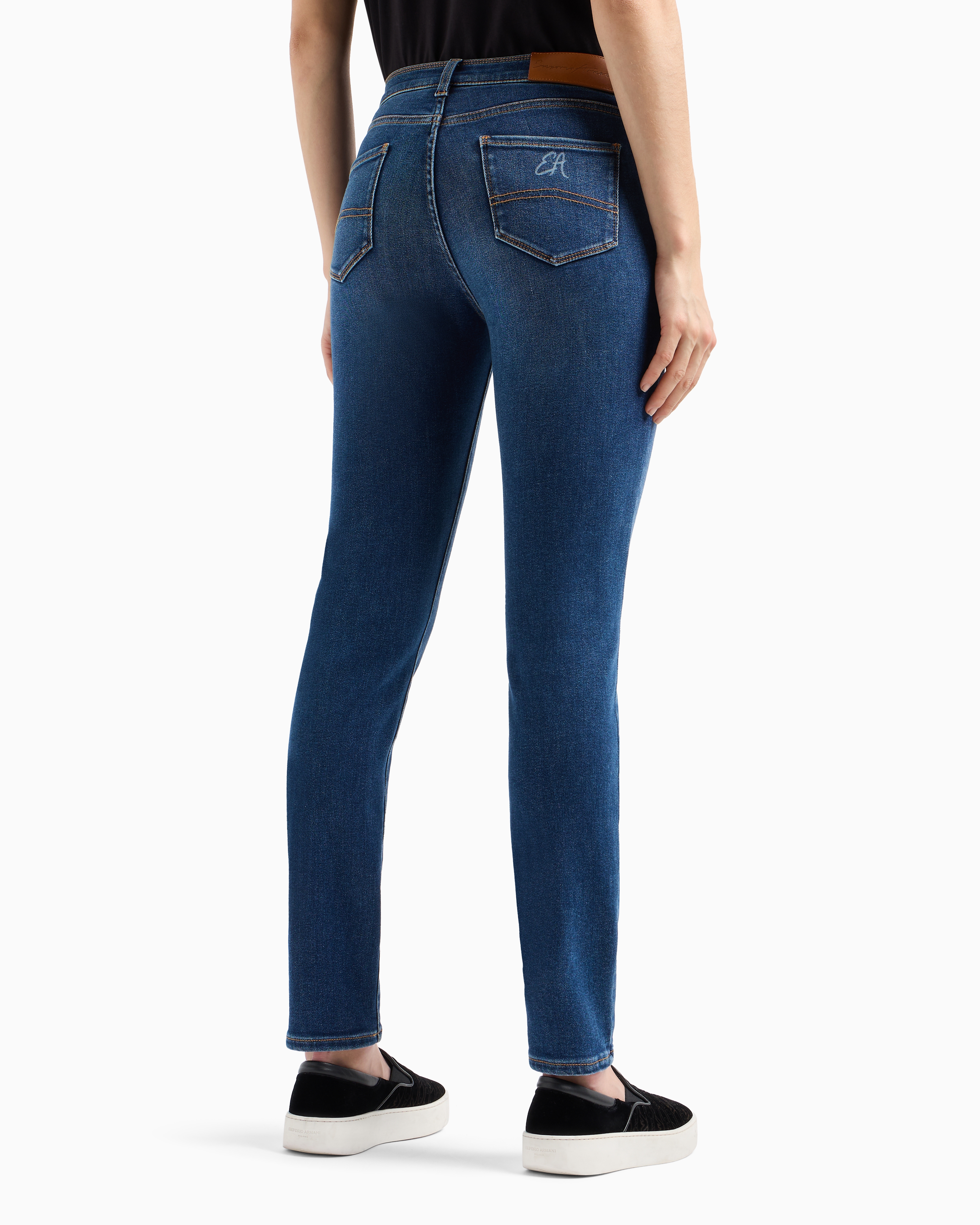 Emporio Armani Official Store Asv J20 High-waisted Super-skinny Leg Jeans In A Worn-look Organic Stretch Denim In Mittelblau