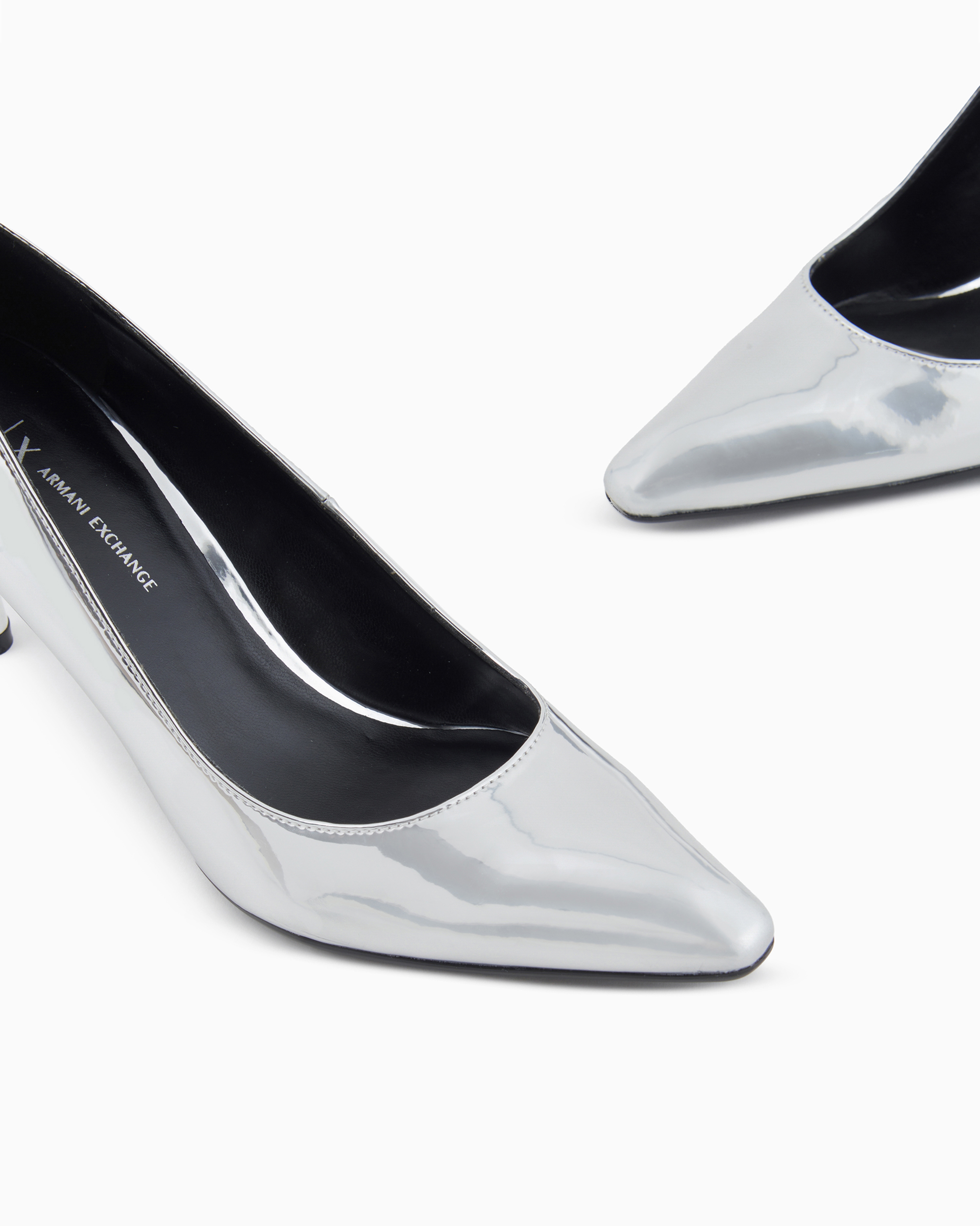 Shop Armani Exchange Super Shiny Leather Pumps In Silver