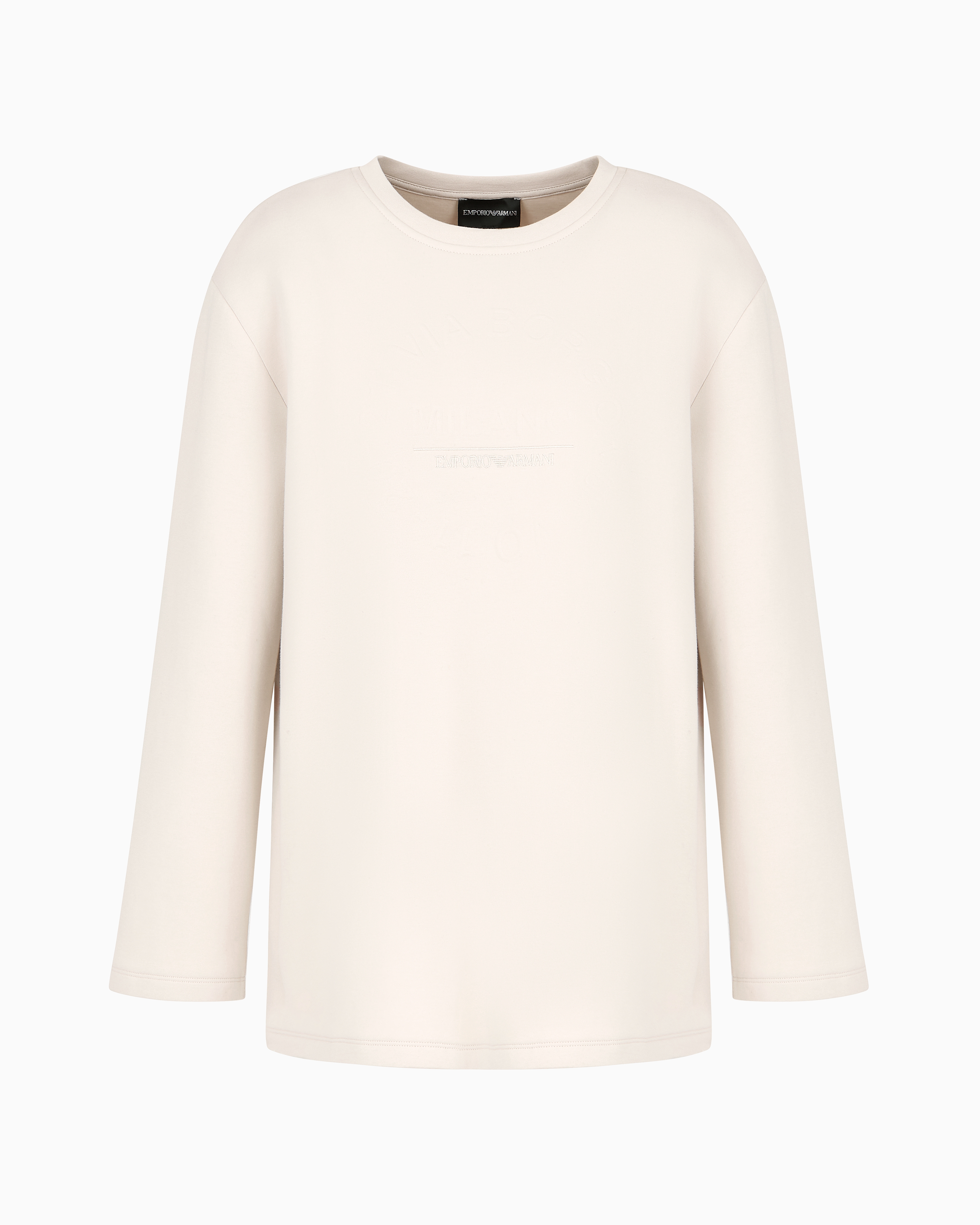 Emporio Armani Official Store Double-jersey Oversized Sweatshirt With Embossed Logo And Side Zips In Neutral