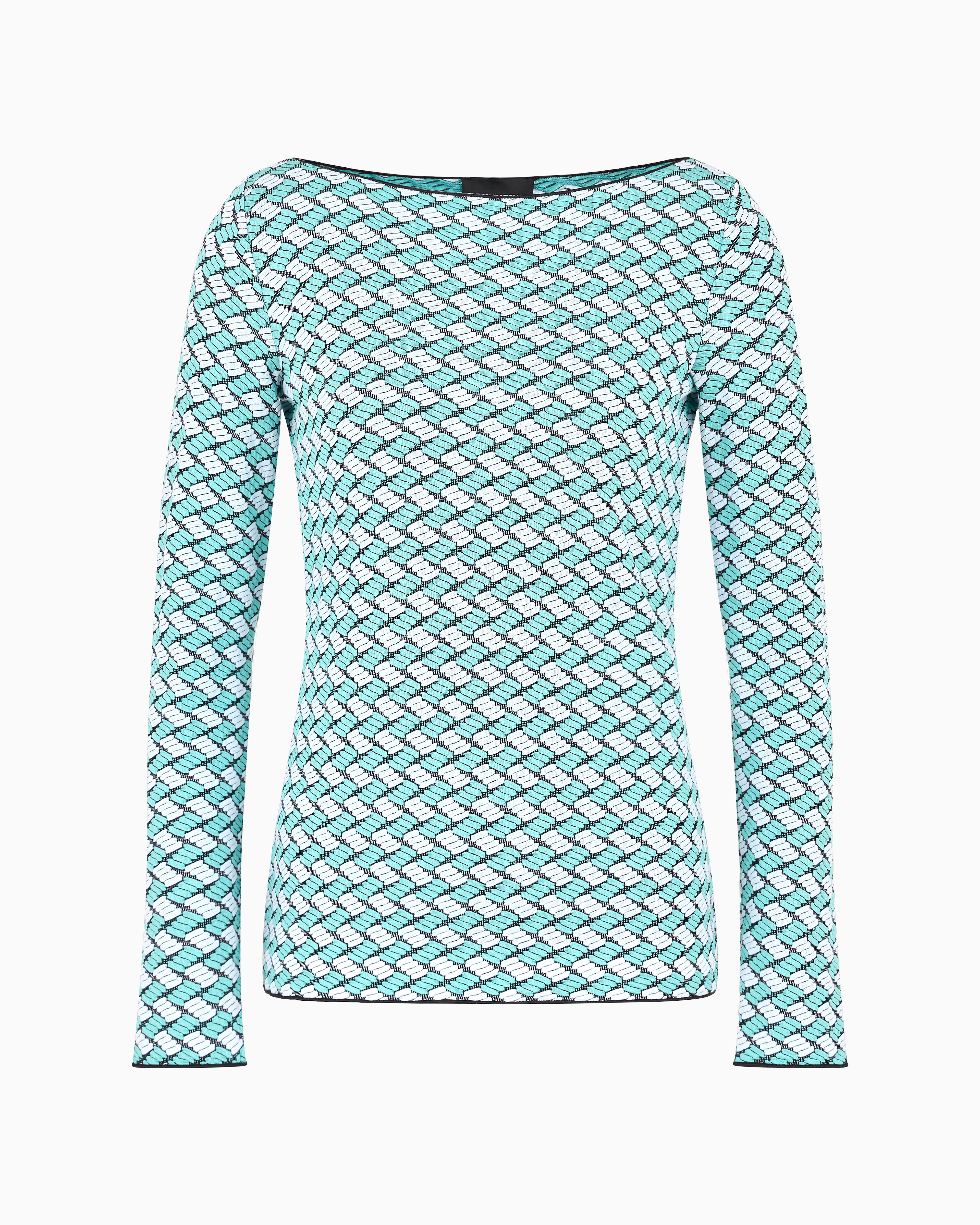 Emporio Armani Official Store Embossed Jacquard Jersey Boat-neck Jumper In Blue