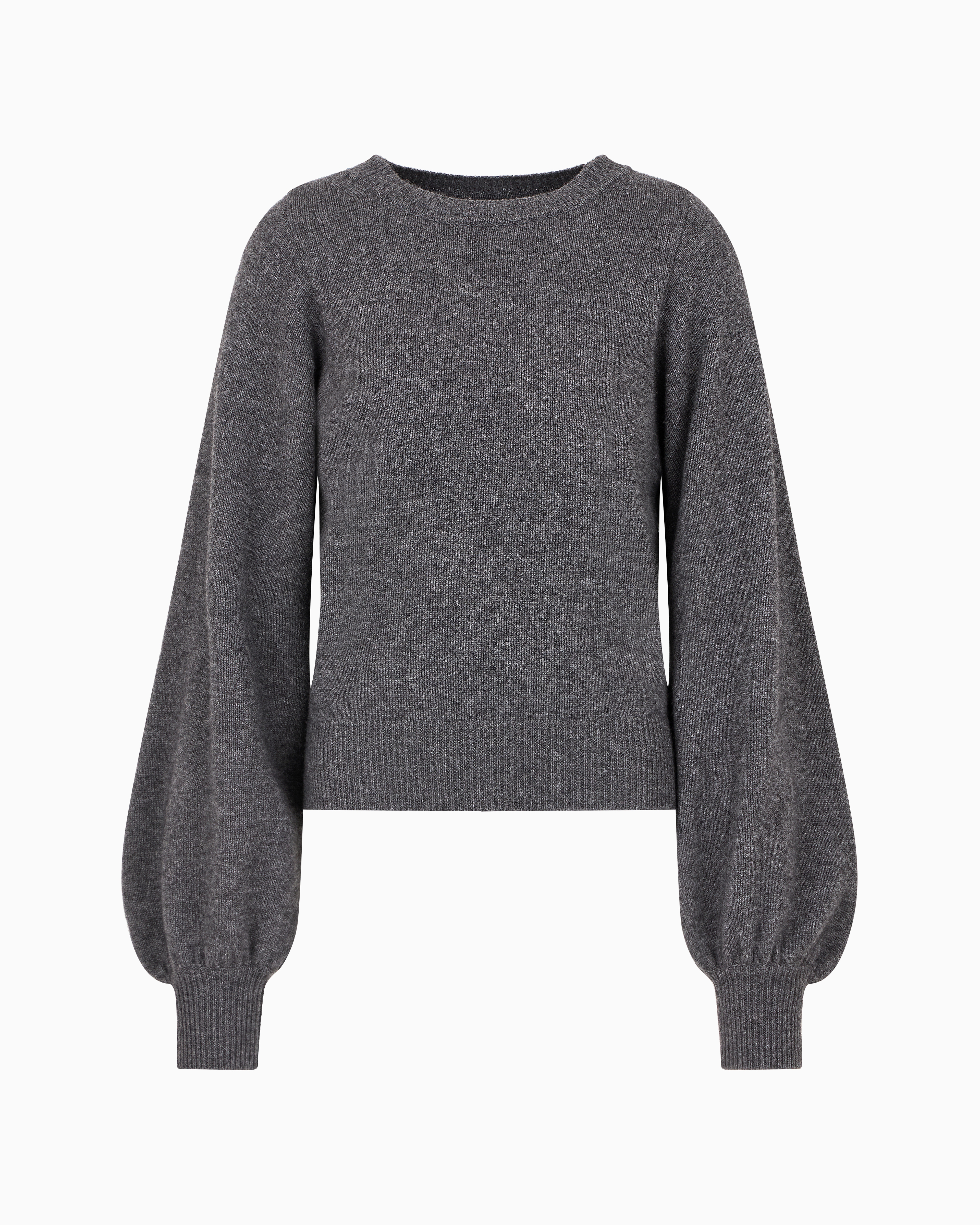 Emporio Armani Asv Balloon-sleeve Jumper In A Cashmere And Virgin Wool Blend In Gris